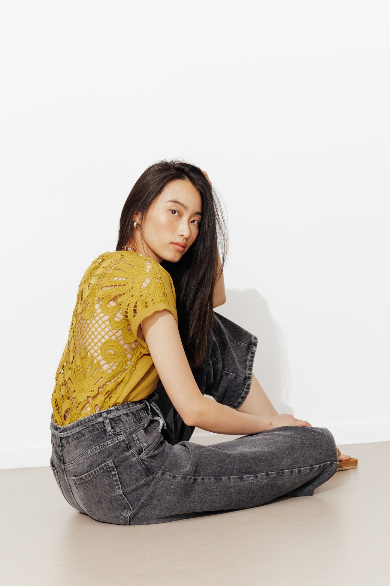 T-shirt dos en guipure Femme