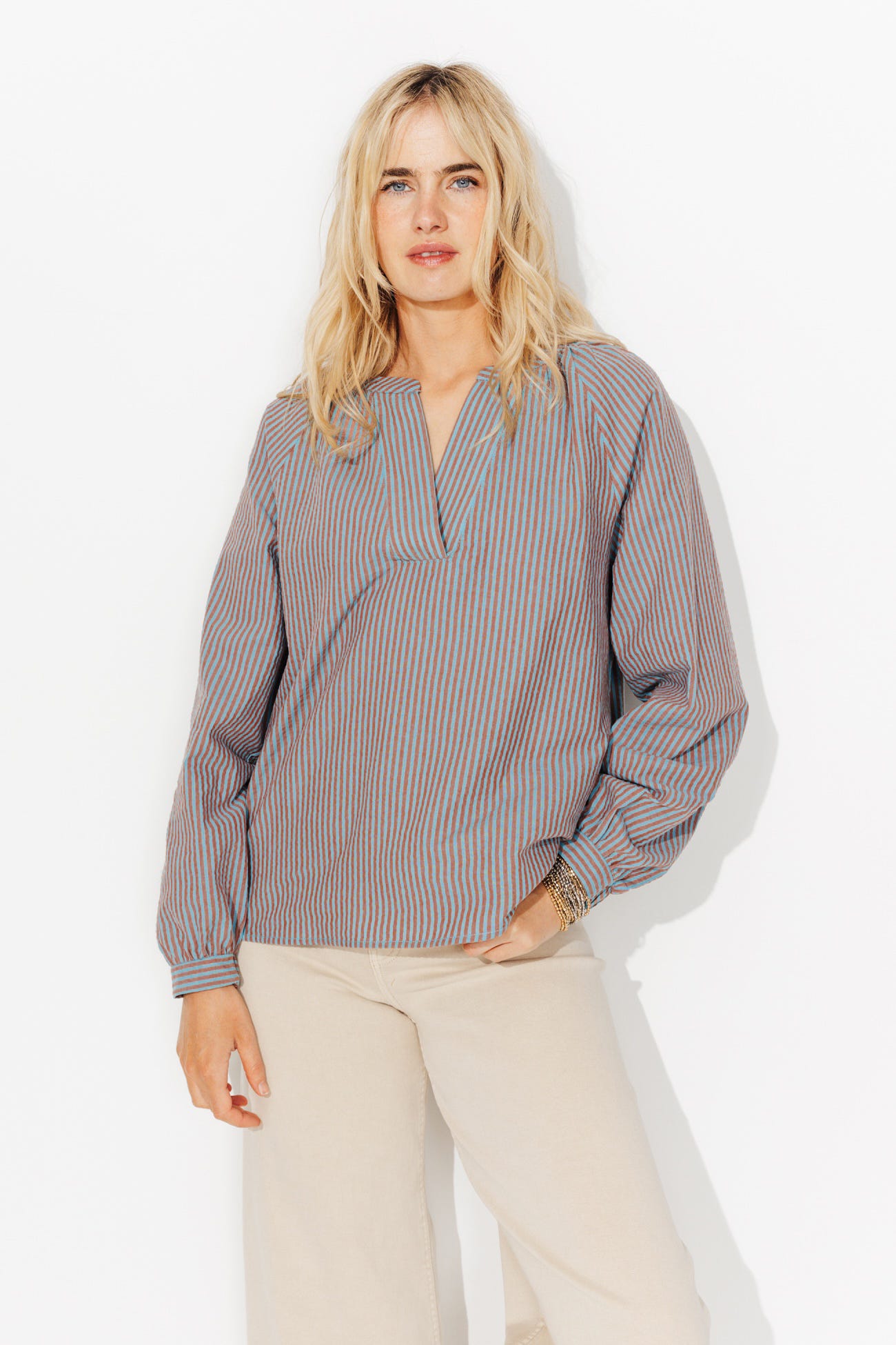 Blusa a righe bicolore