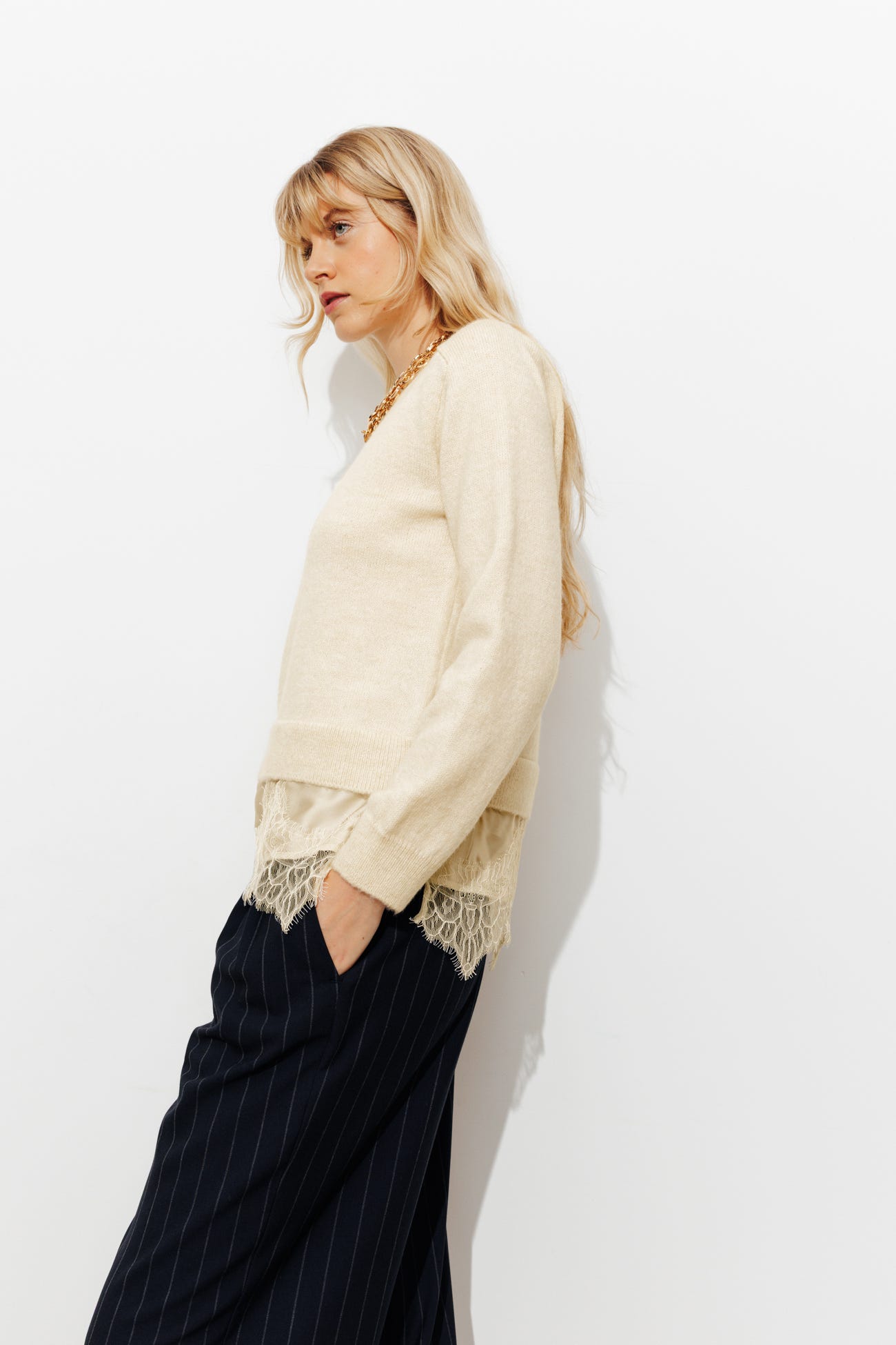 Pull détail dentelle Femme