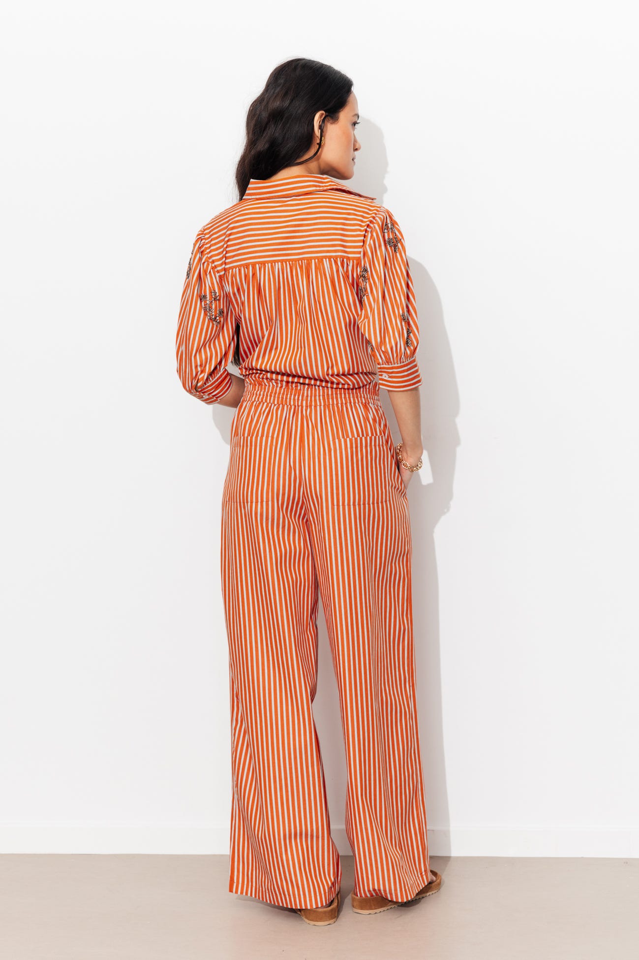 Pantalon large rayé perlé