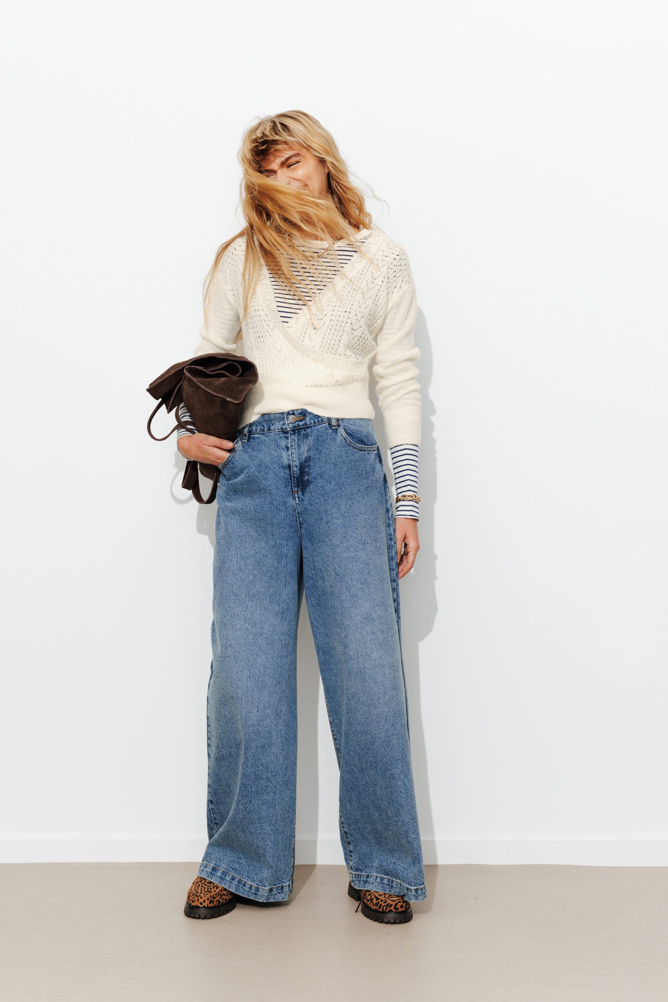 Lace knit crossover top