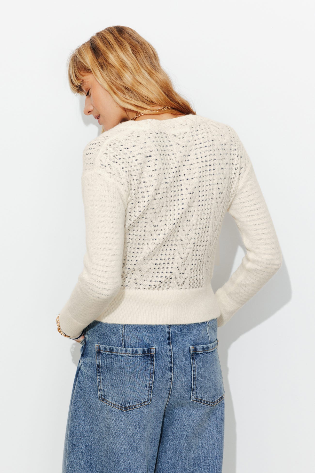 Lace knit crossover top