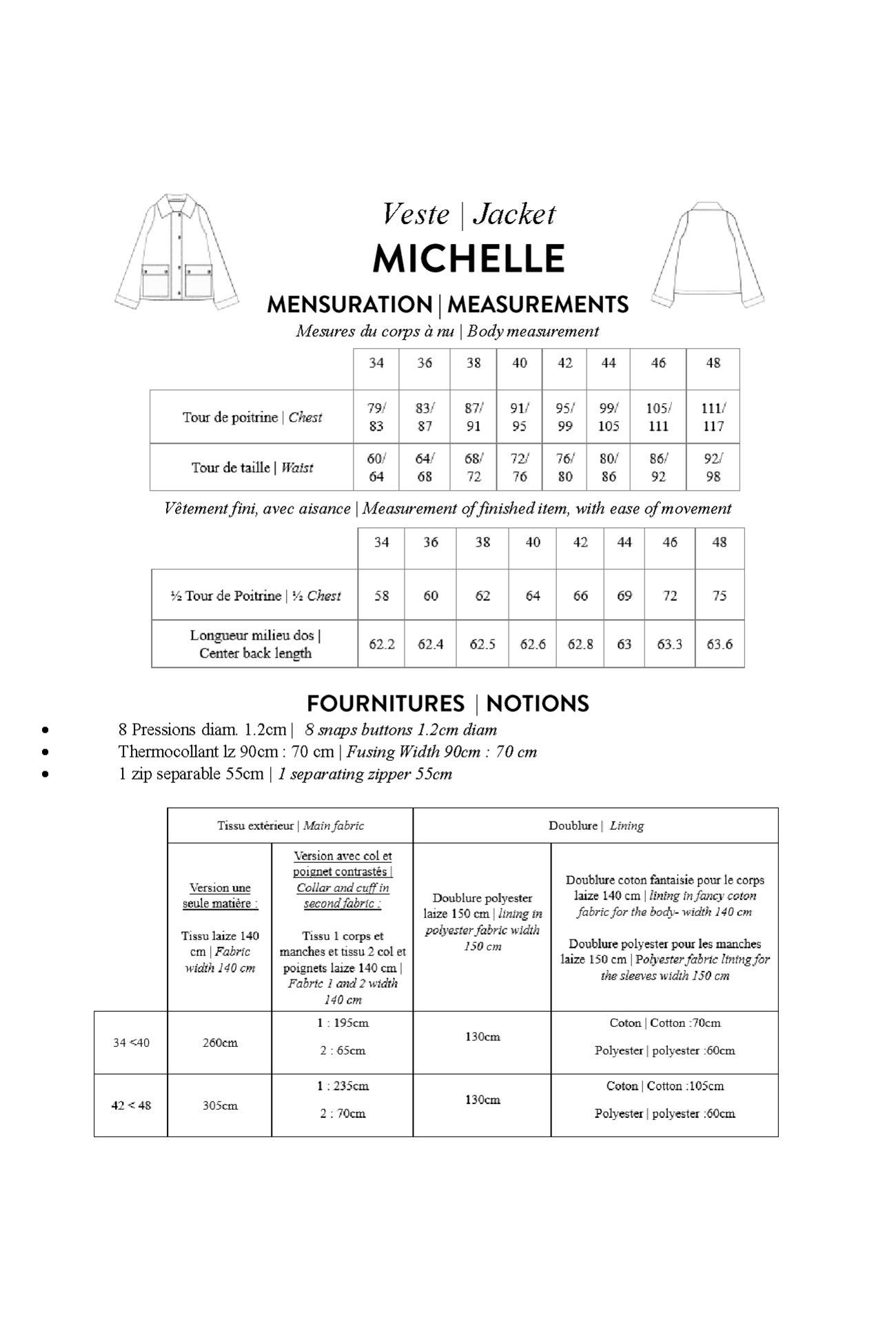 Patron papier veste MICHELLE