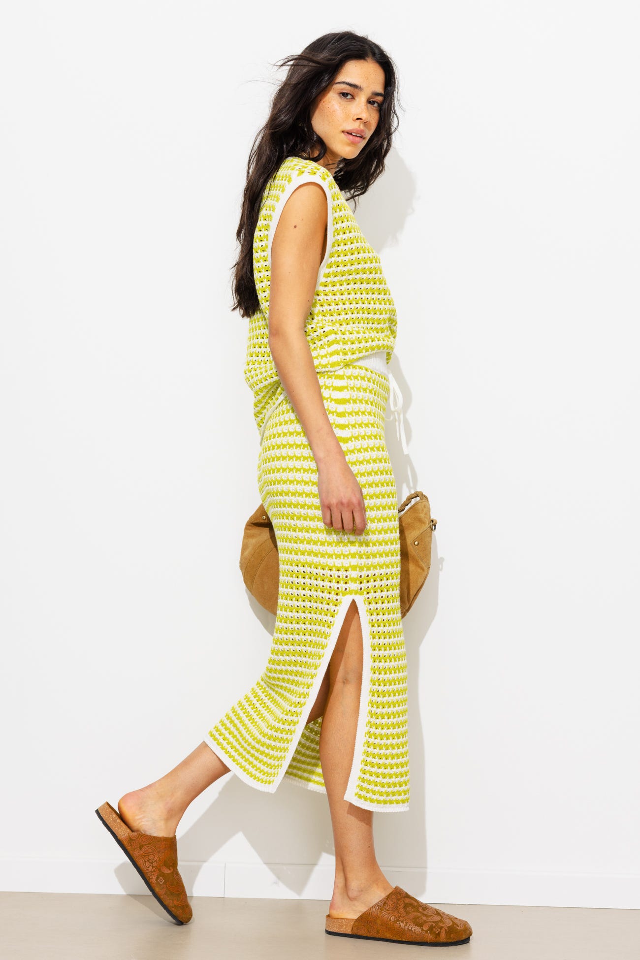 Jupe midi en crochet Femme