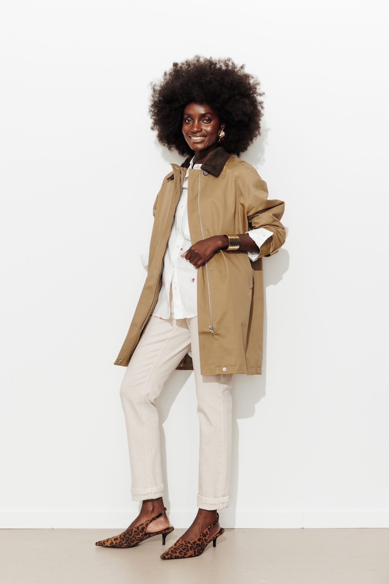 Trench long col velours