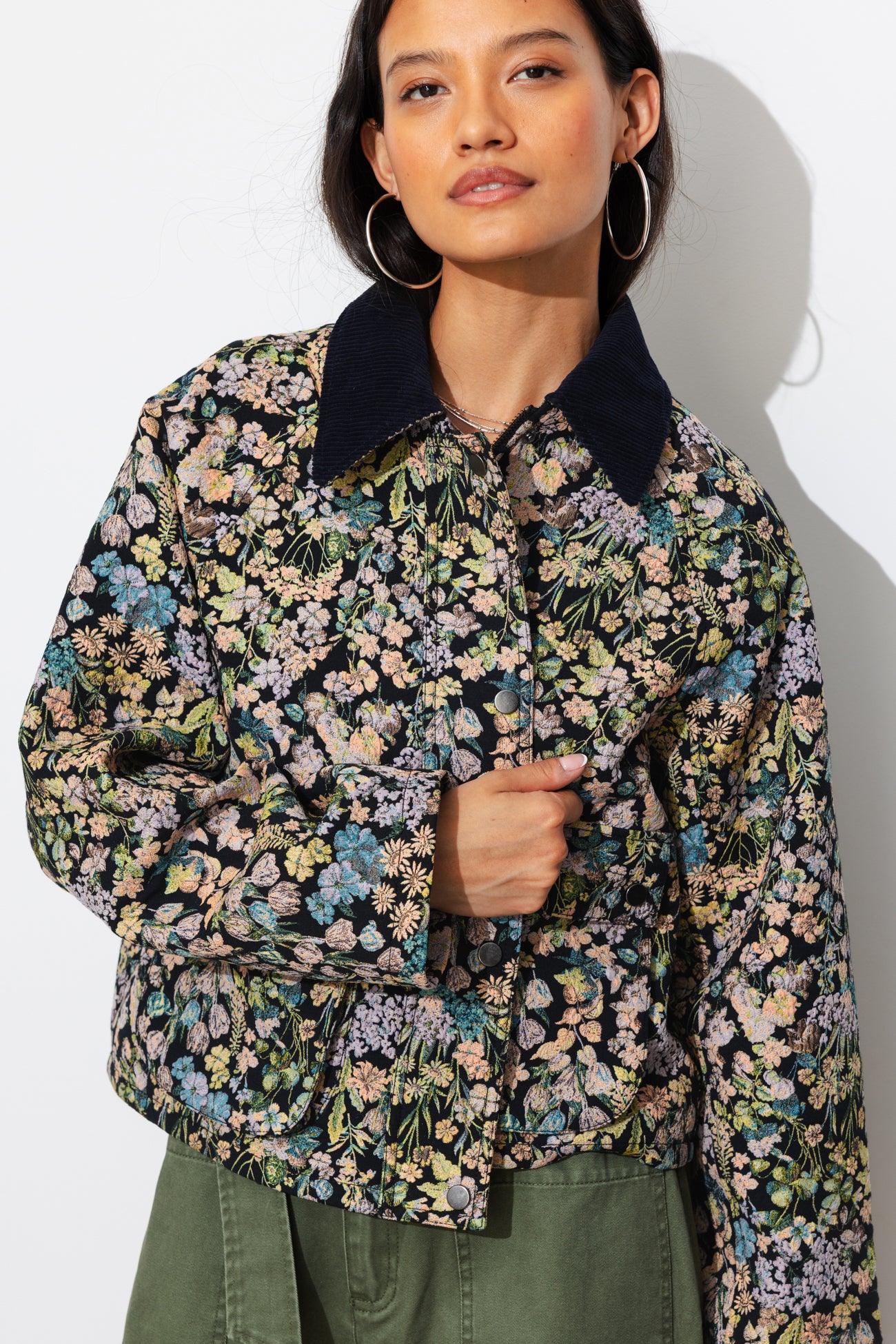 Floral jacquard short jacket - Multicolour print