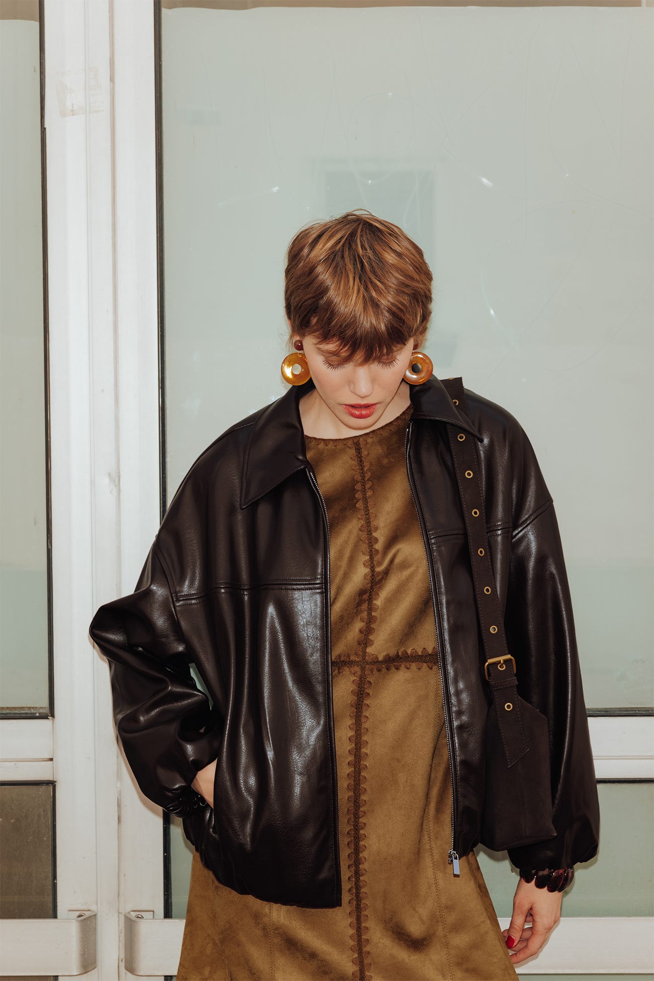 Kunstleder-Blouson mit Zipper