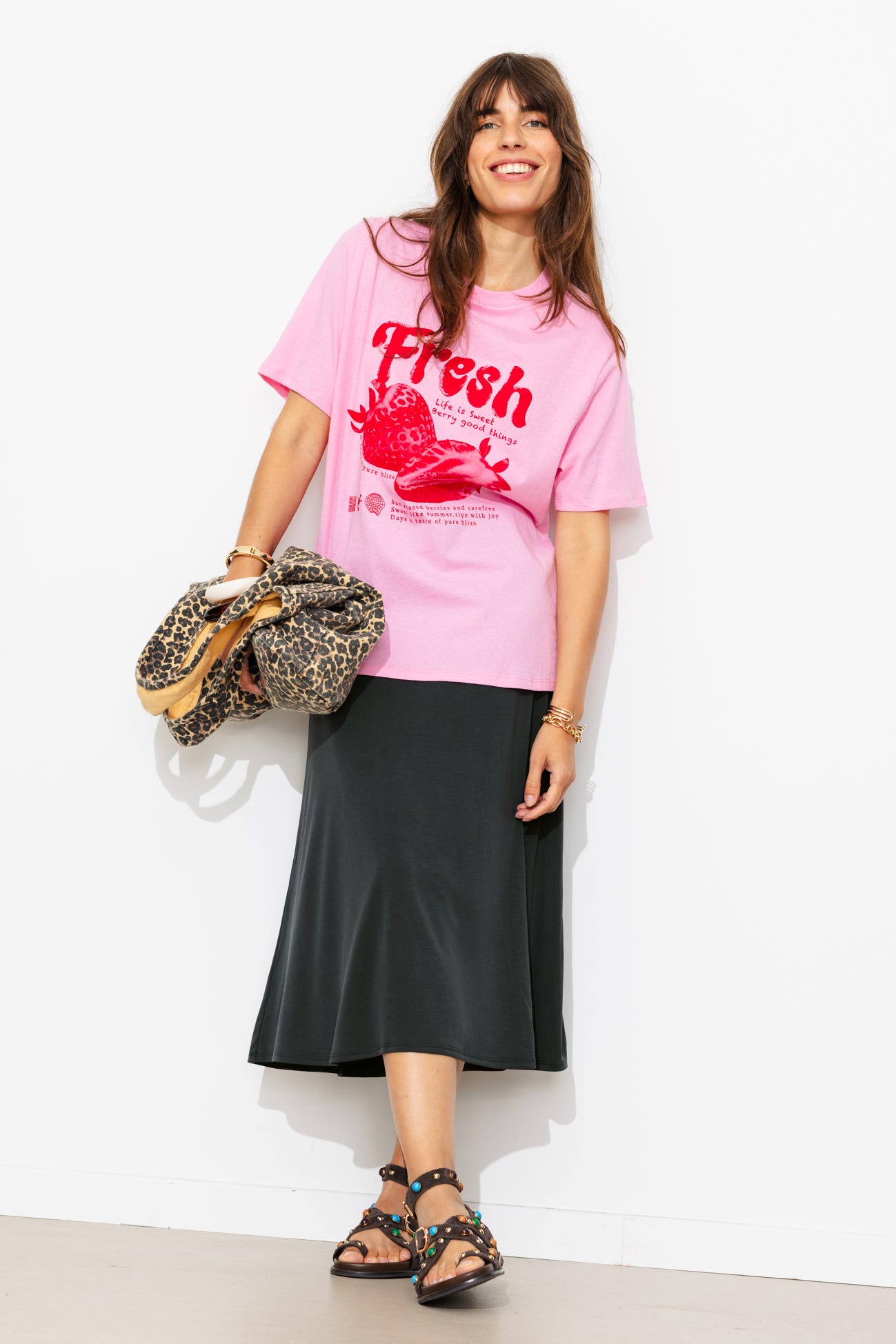 Jupe midi en jersey uni