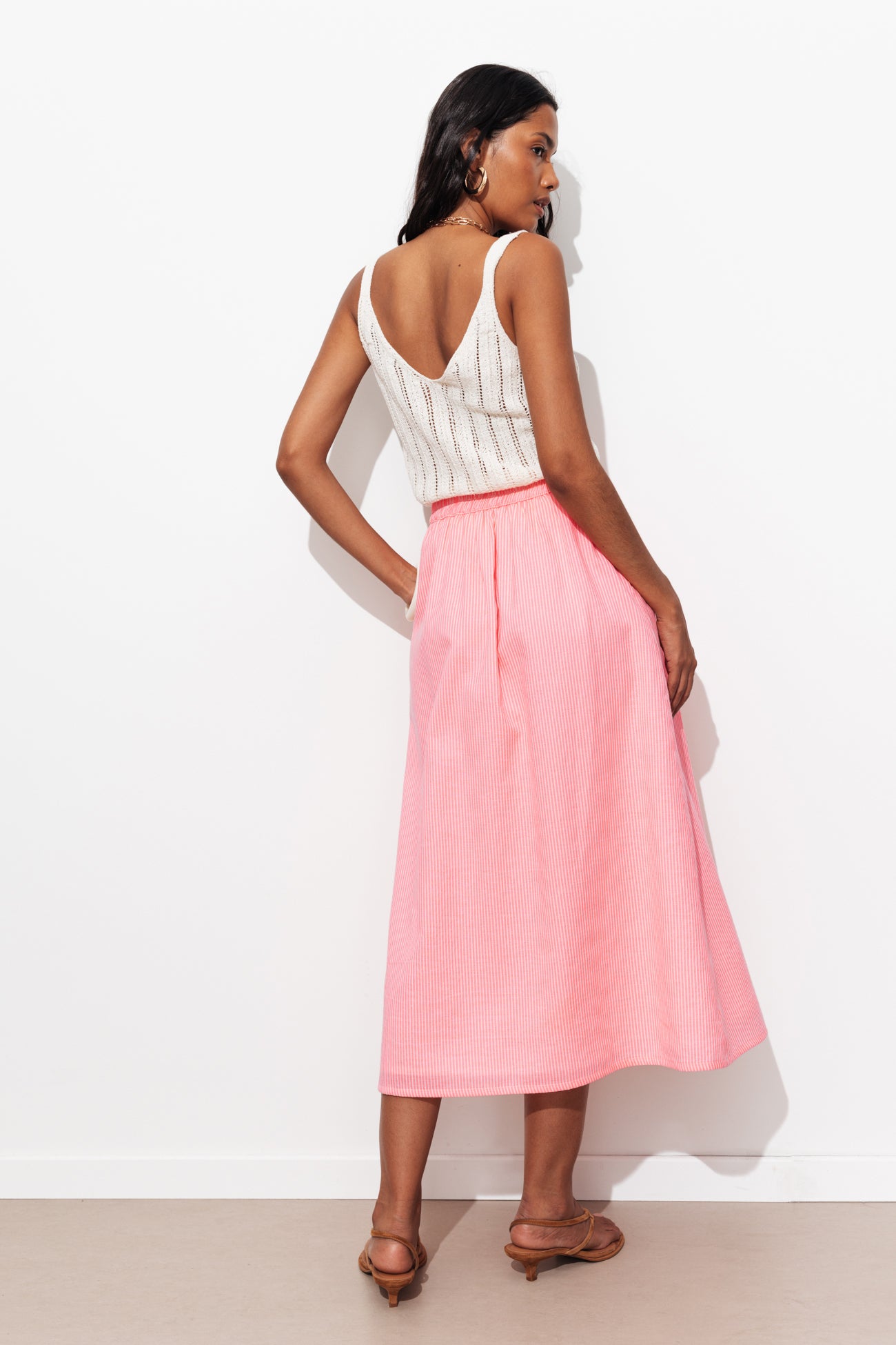 Striped midi skirt - Pink stripes | Promod