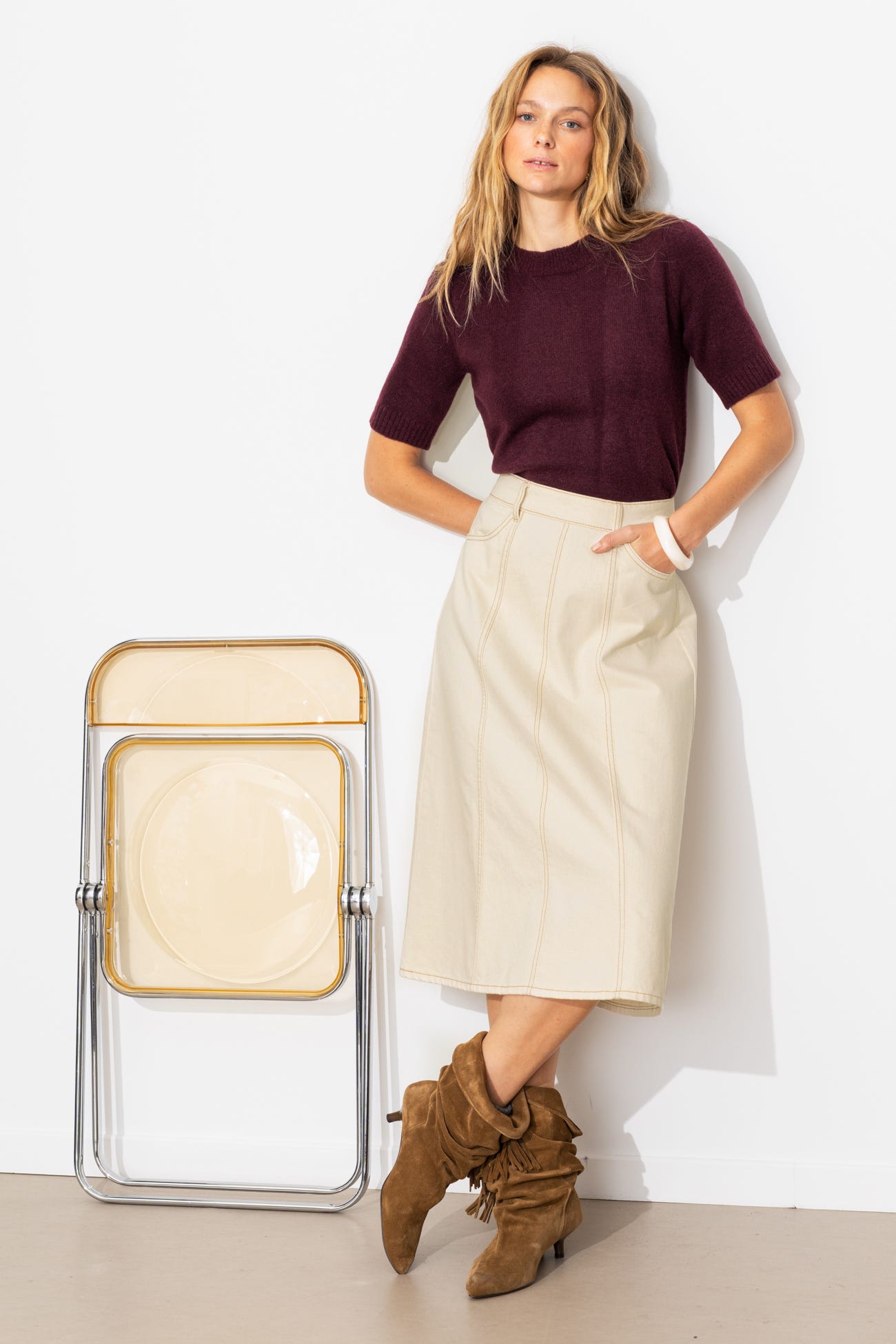 Jupe midi évasée en toile