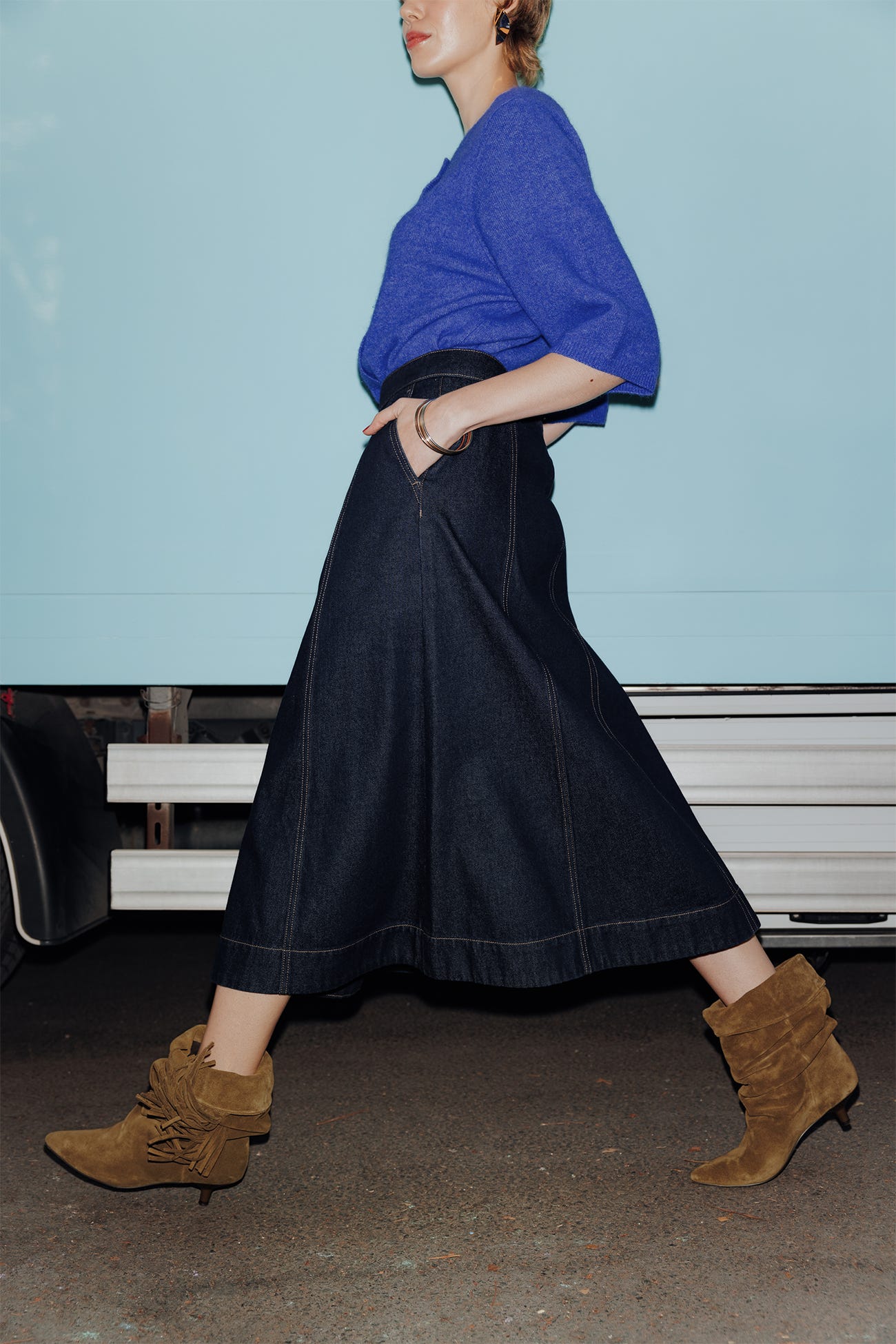 Jupe midi en jean Femme