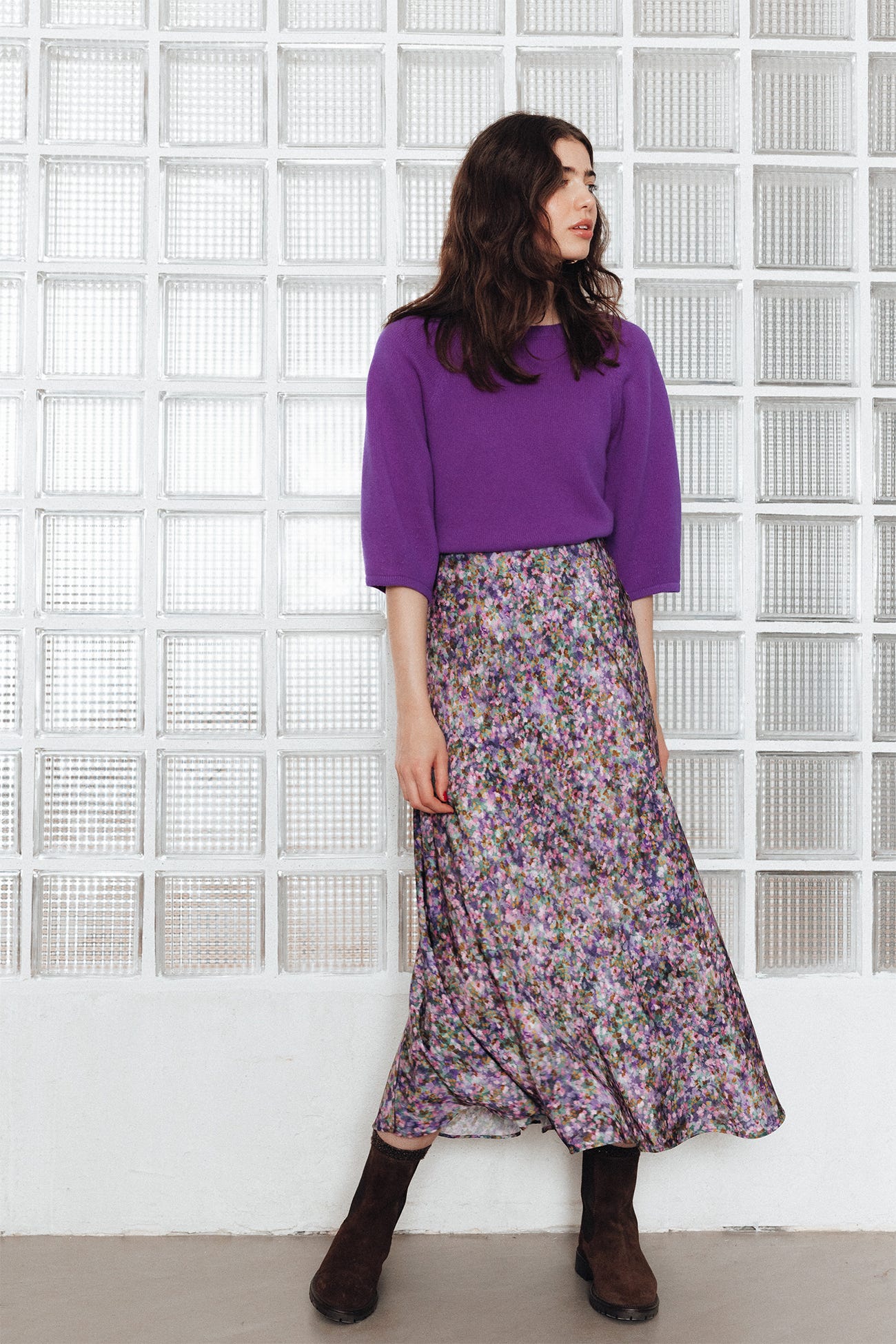 Falda midi de satén estampado