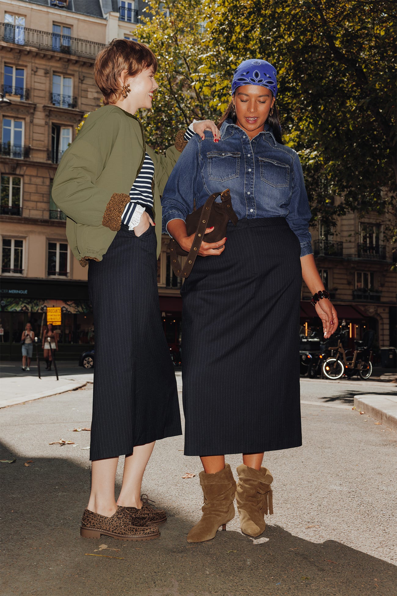 Jupe midi crayon rayée Femme