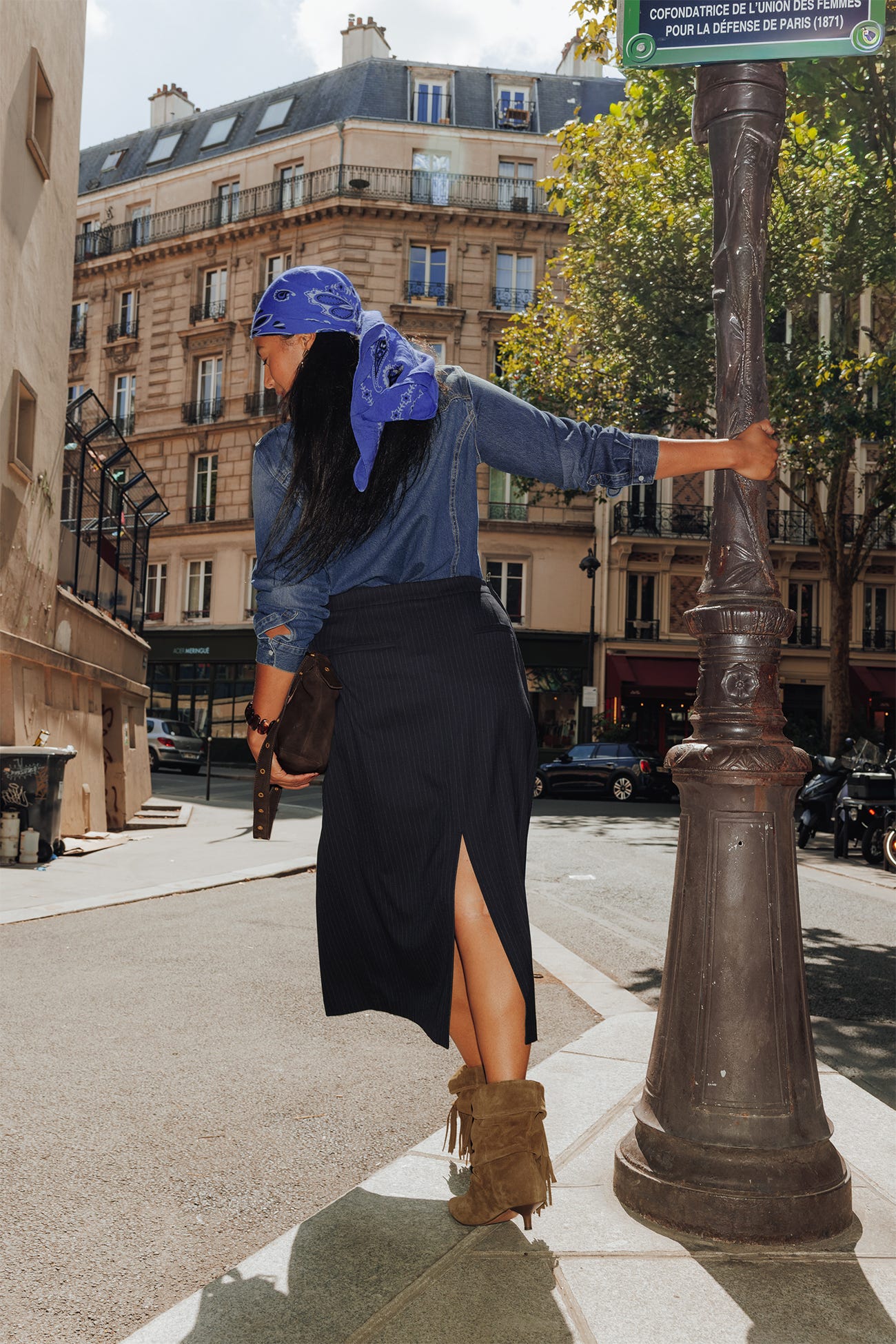 Jupe midi crayon rayée Femme