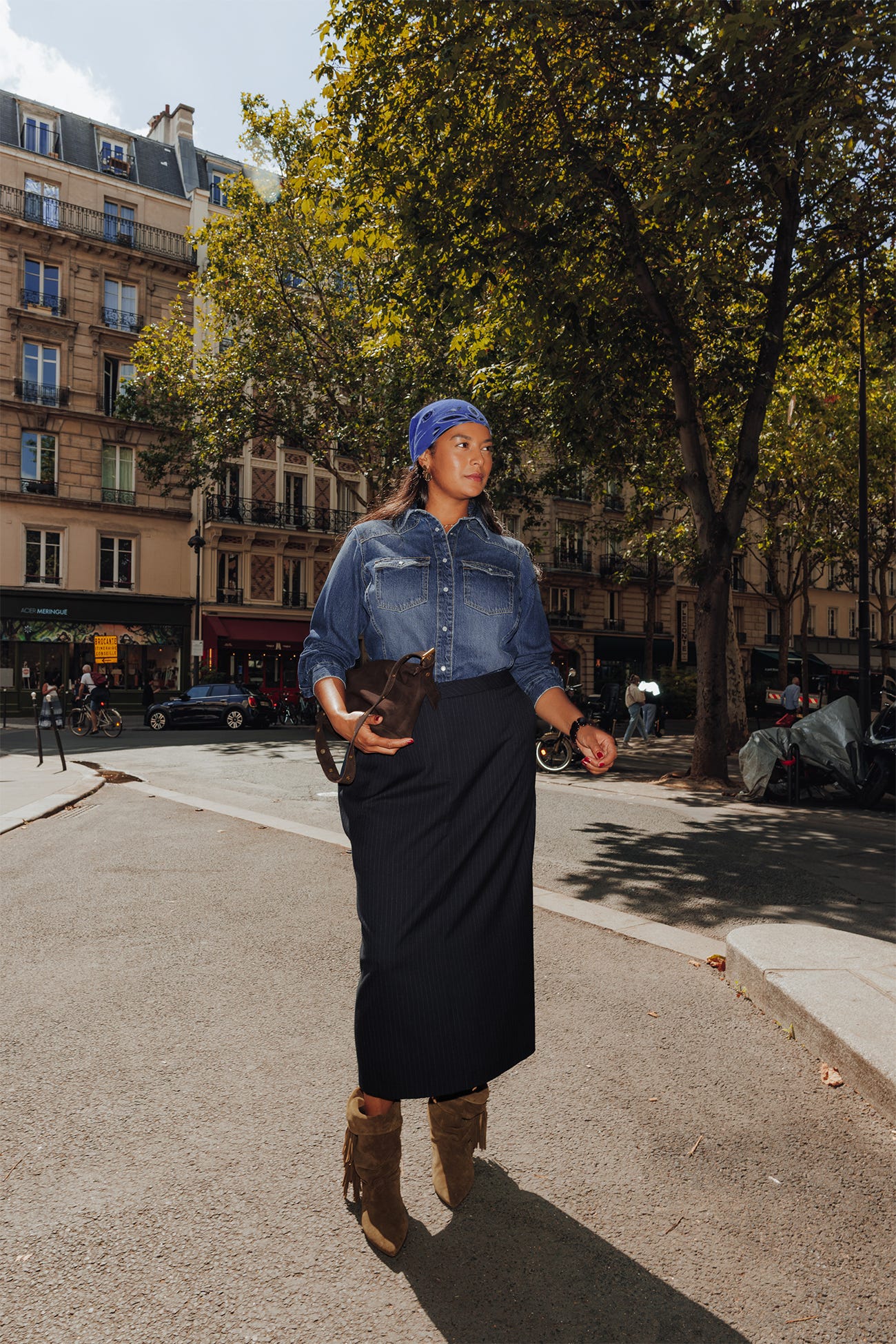 Jupe midi crayon rayée Femme