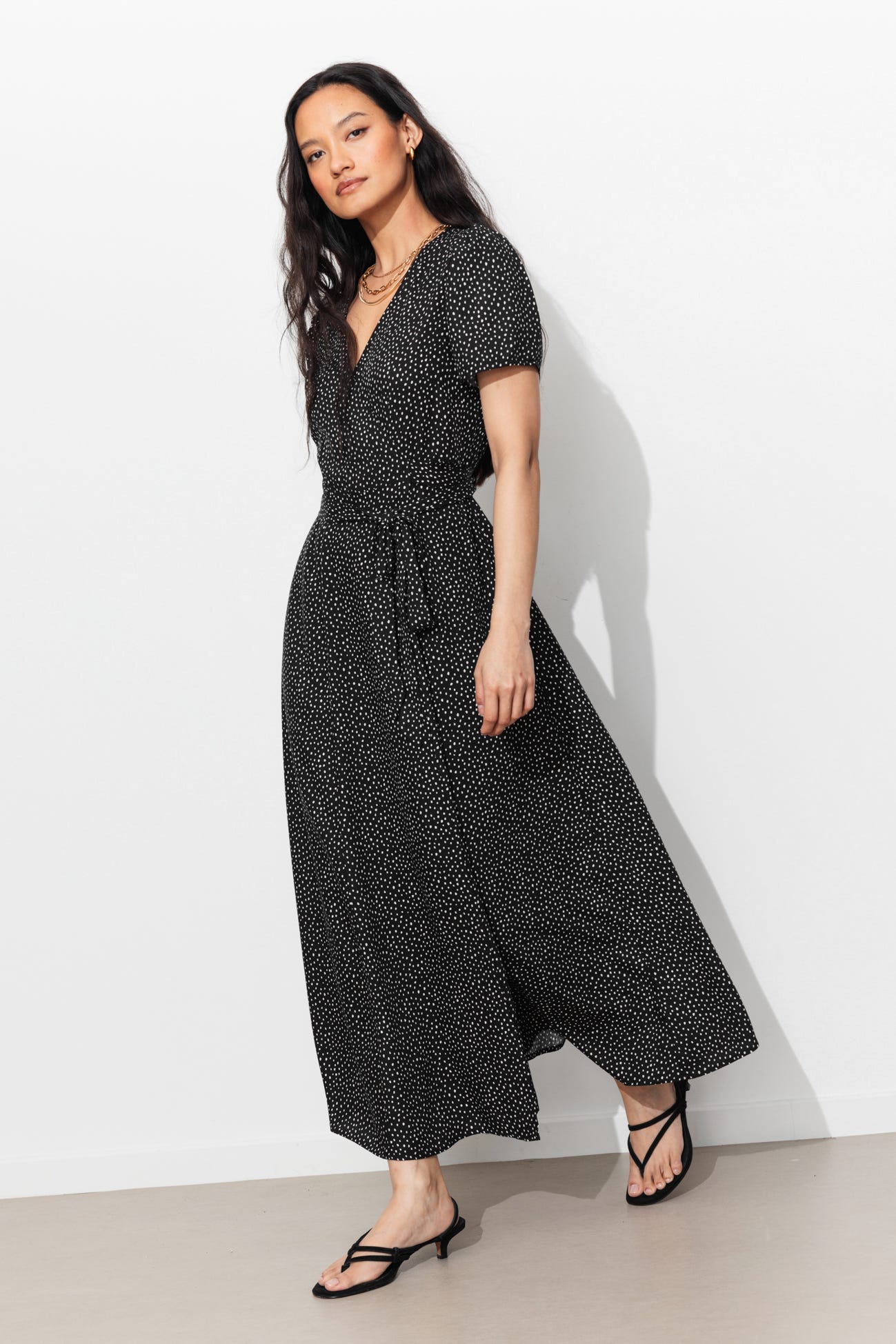 Robe longue portefeuille pois