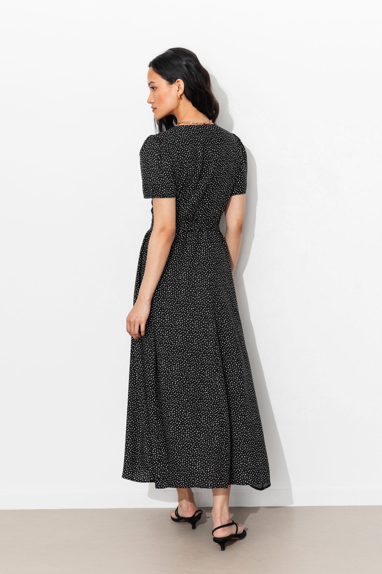 Robe longue portefeuille pois