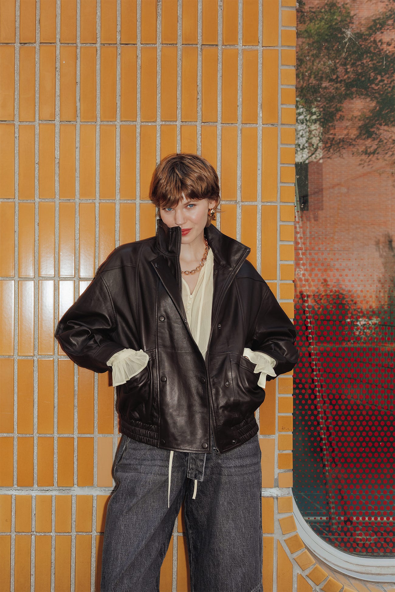 Oversized Lederblouson