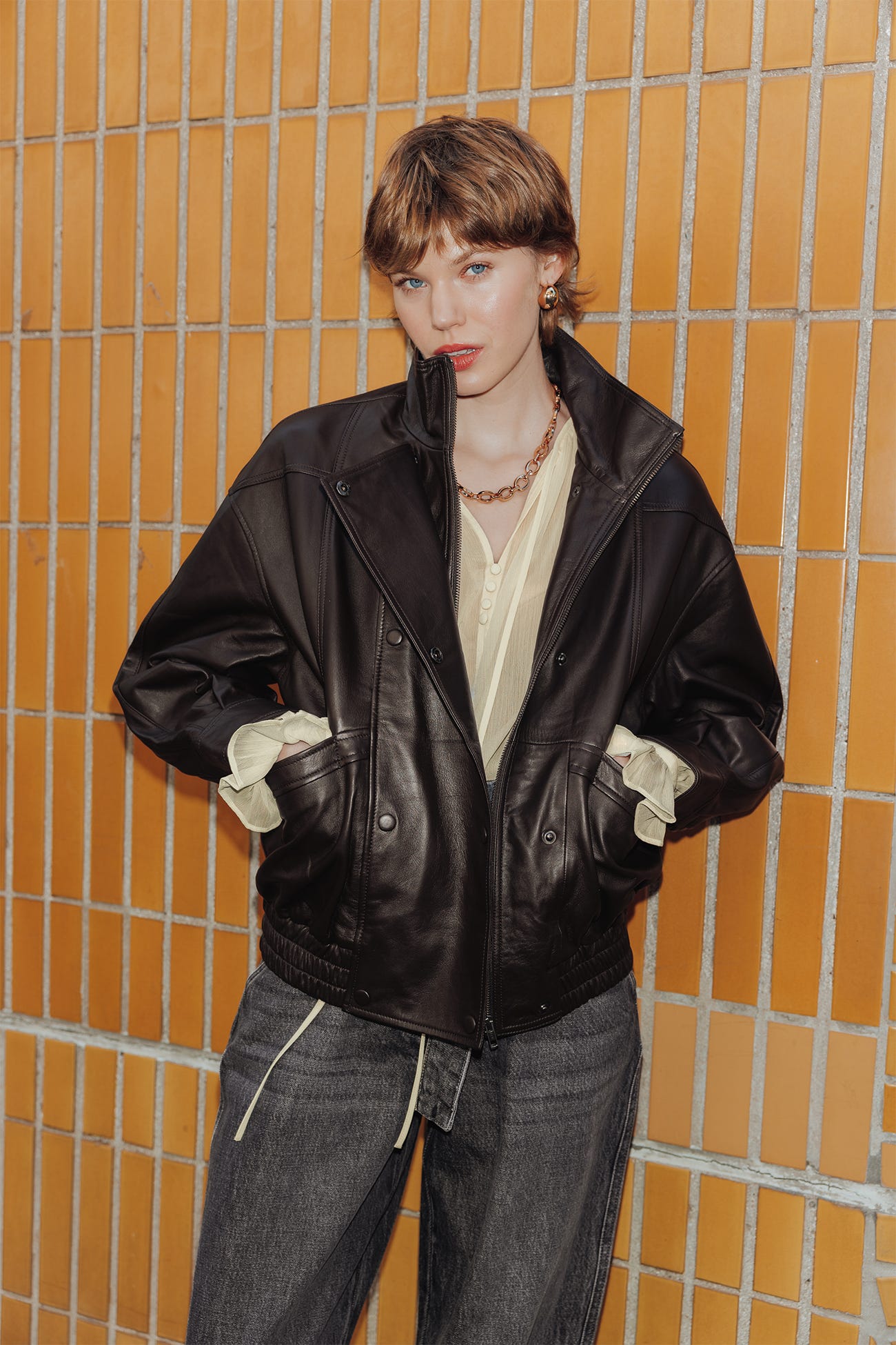 Oversized Lederblouson