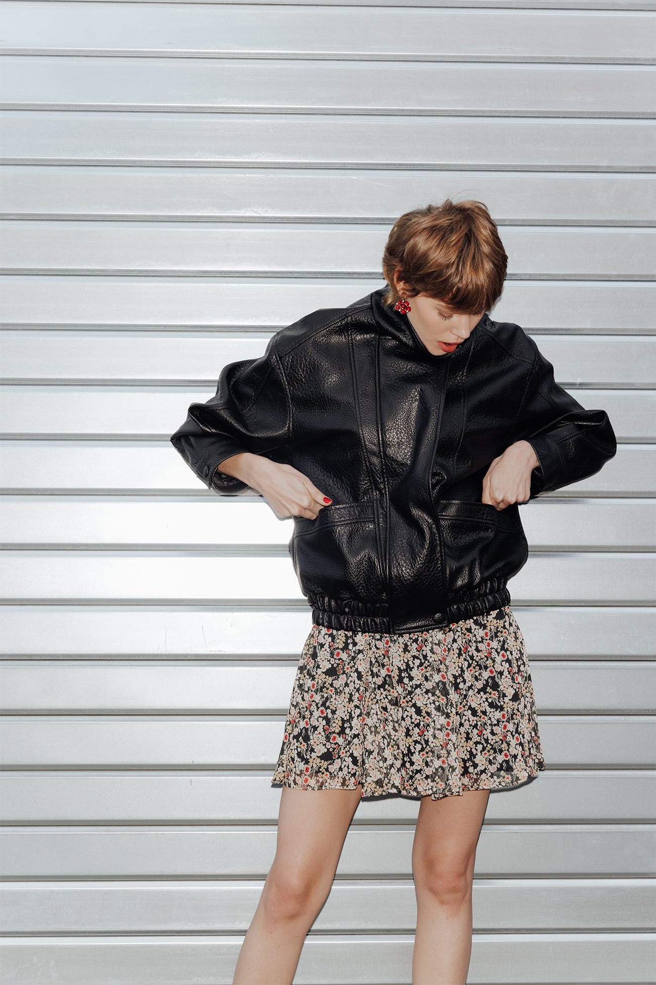 Kunstlederjacke mit Stehkragen