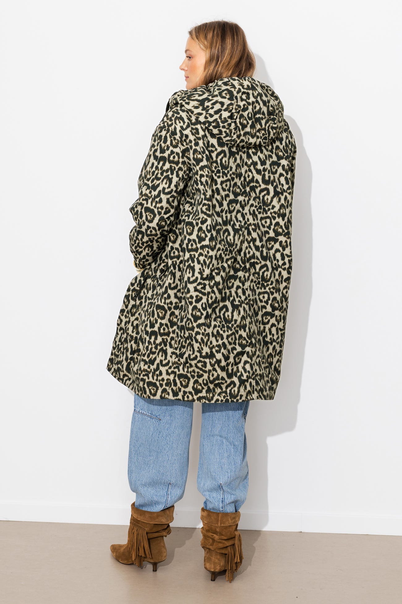 Parka fourrée motif léopard