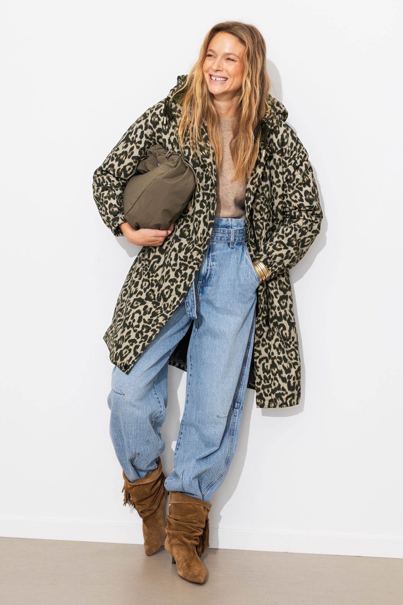 Parka fourrée motif léopard