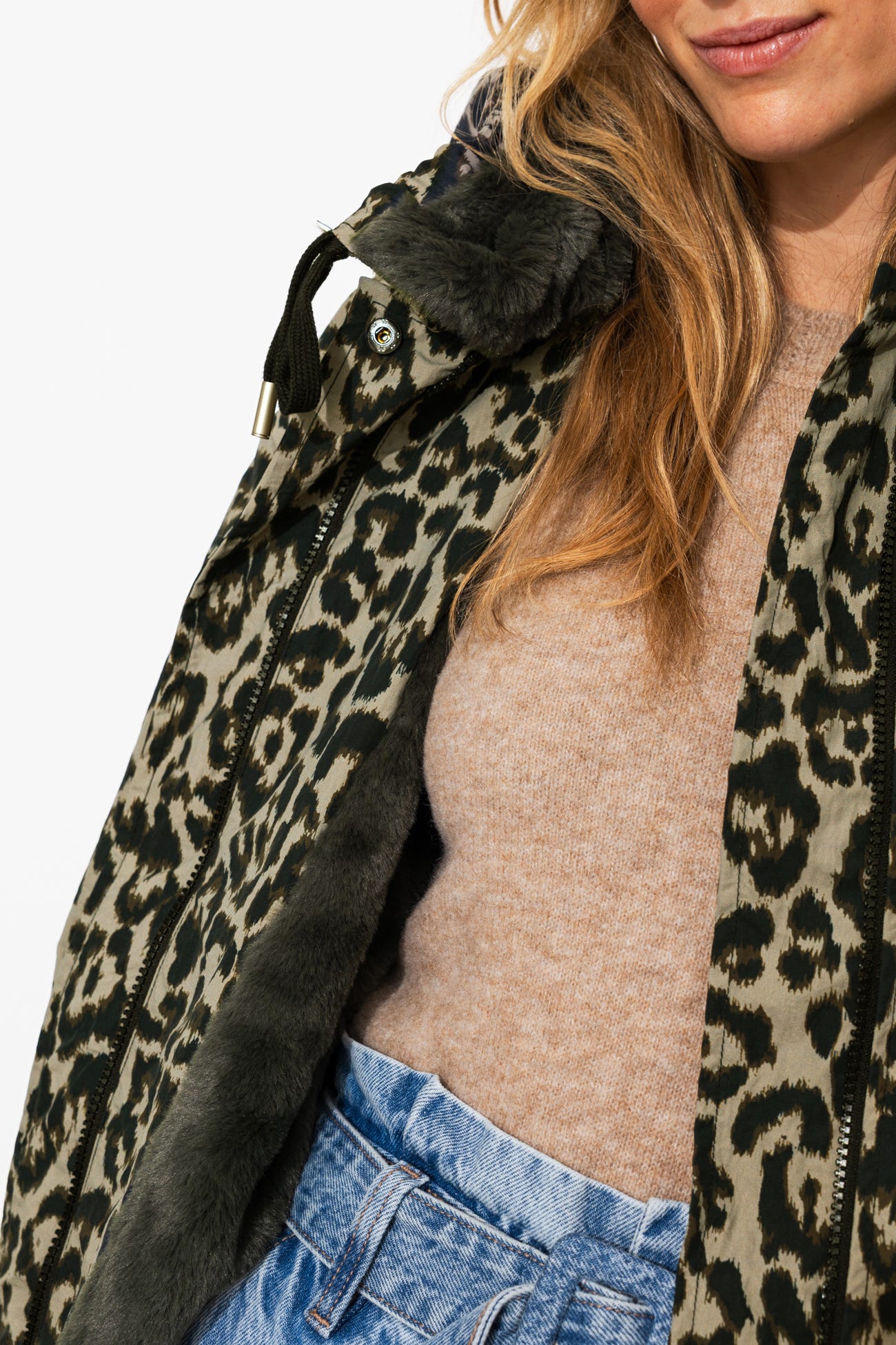 Parka fourrée motif léopard
