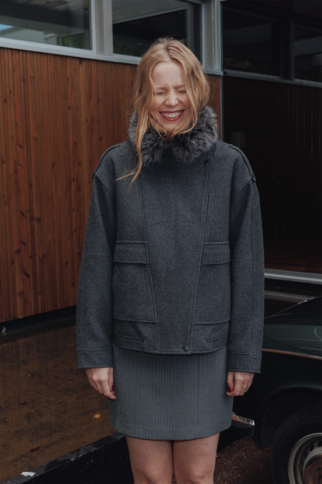 Manteau court à col montant