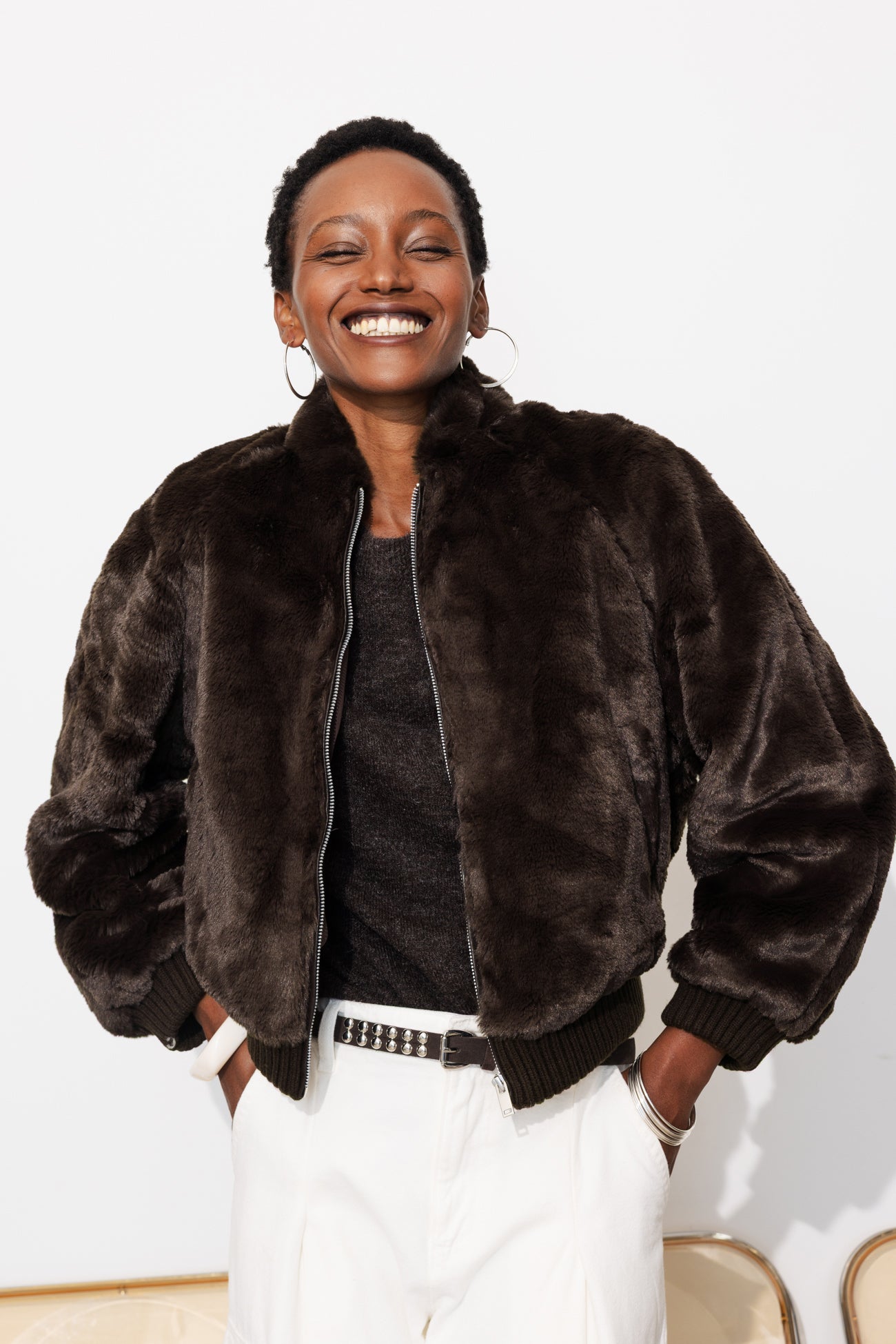 Blouson zippé en moumoute - Blouson zippé en moumoute -