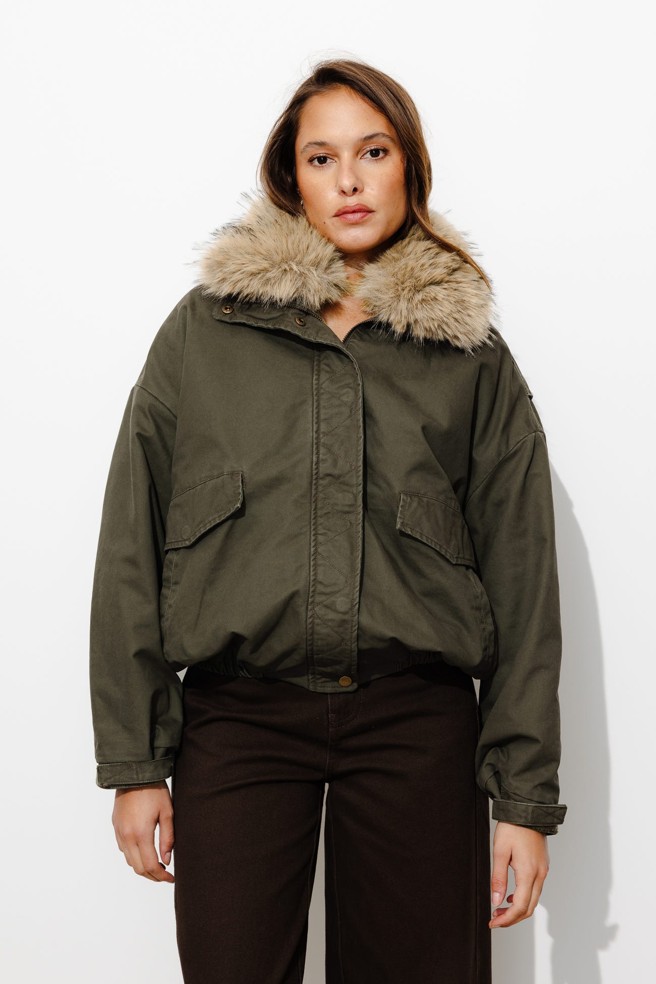 Blouson col fausse fourrure