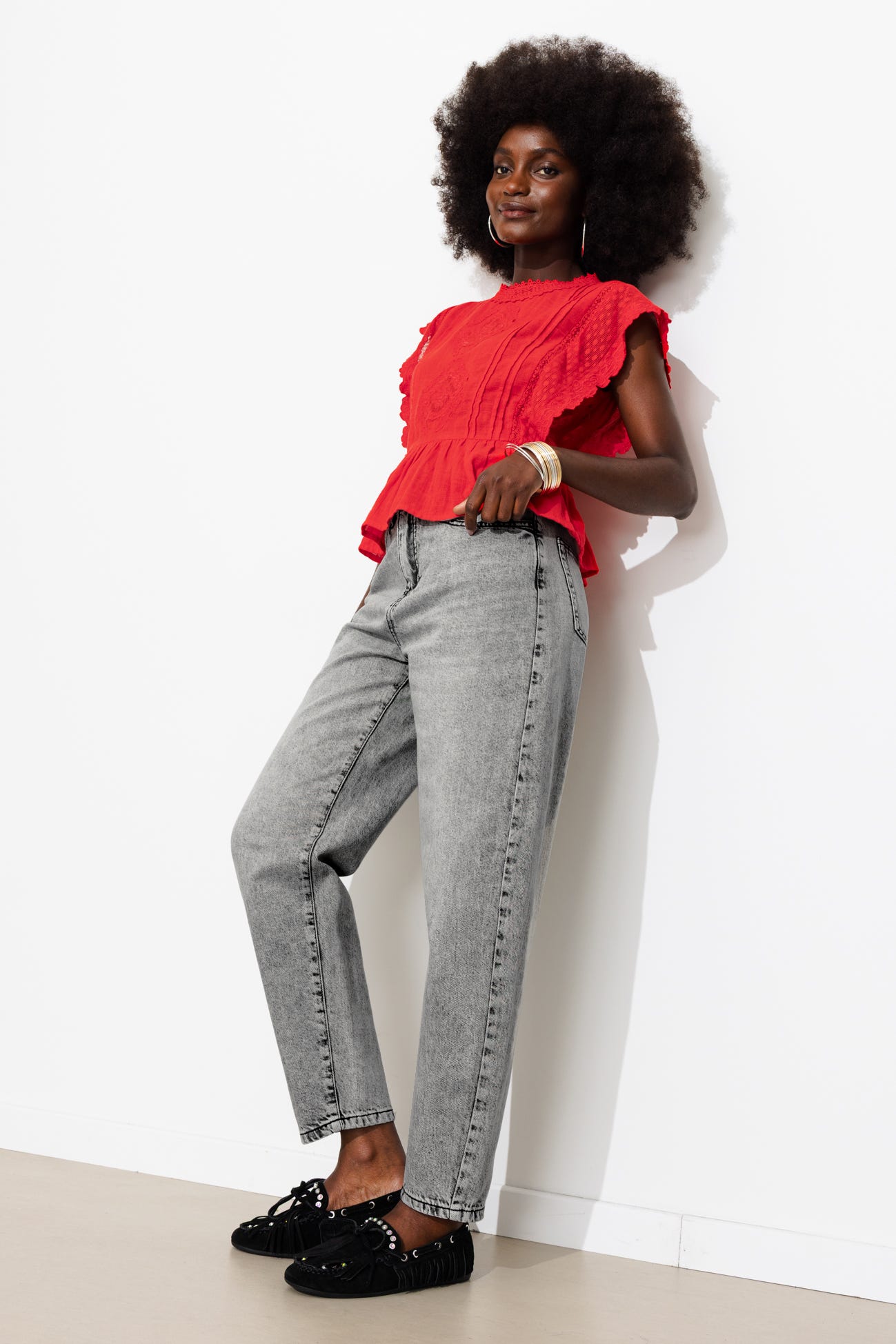 Jean balloon taille haute