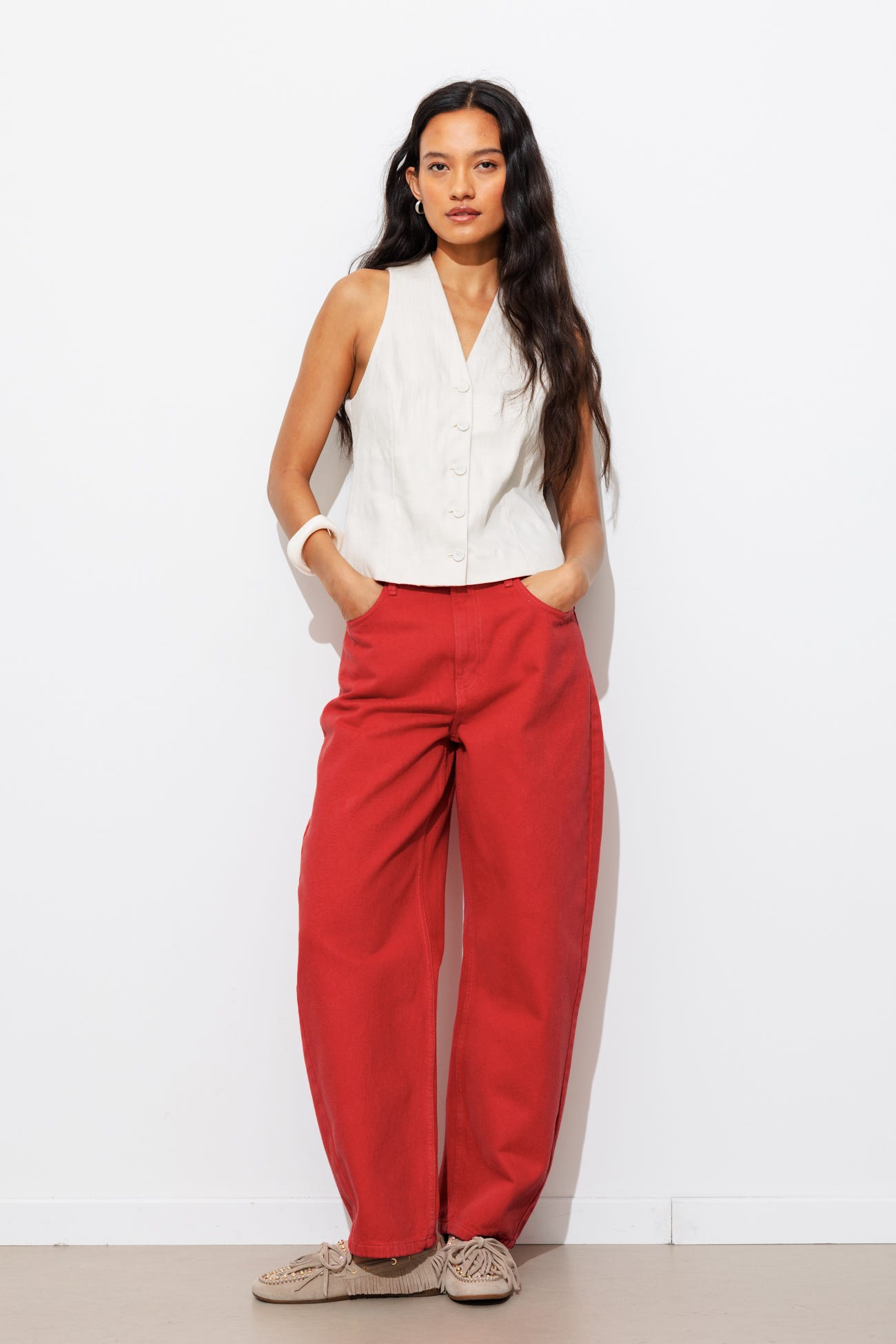 Pantalon barrel en toile Femme