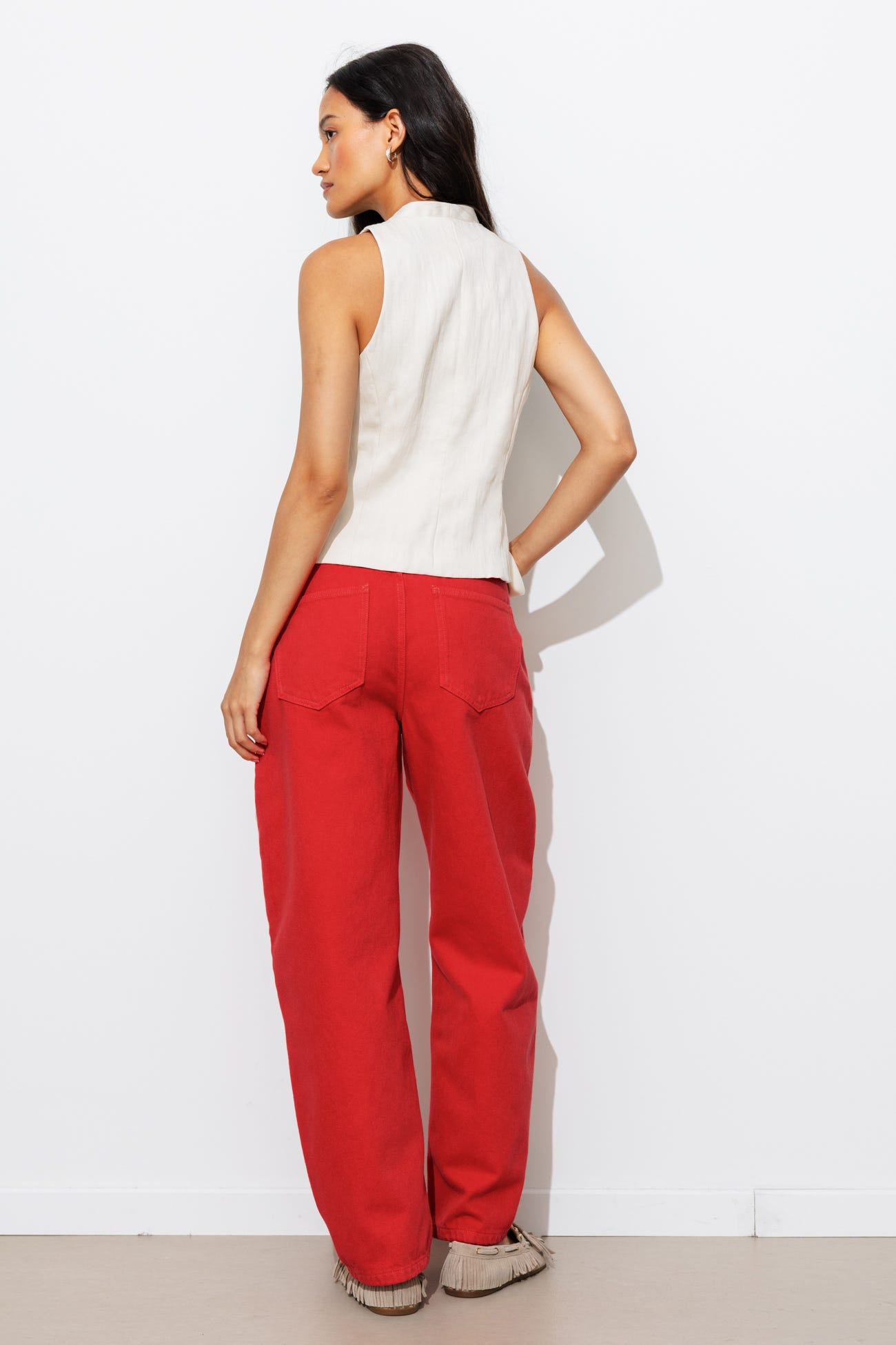 Pantalon barrel en toile Femme