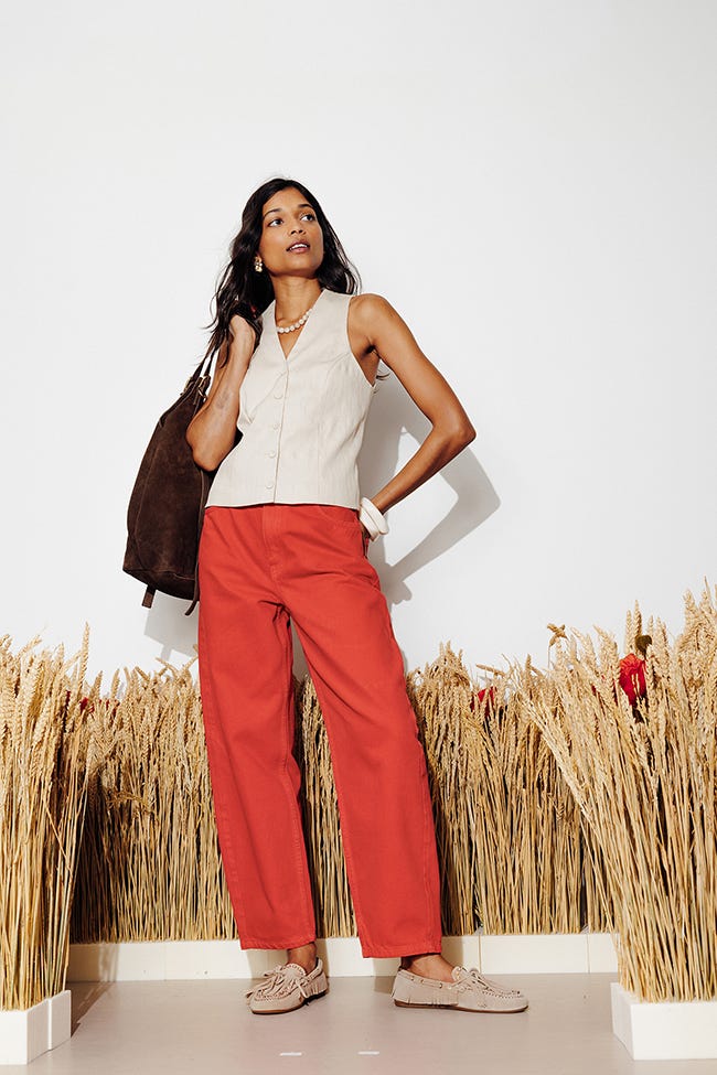 Pantalon barrel en toile Femme