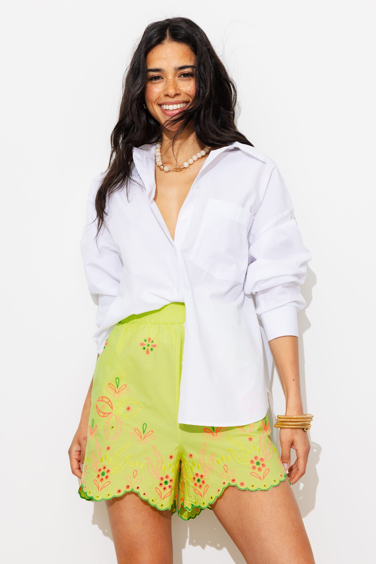 Short en coton brodé Femme