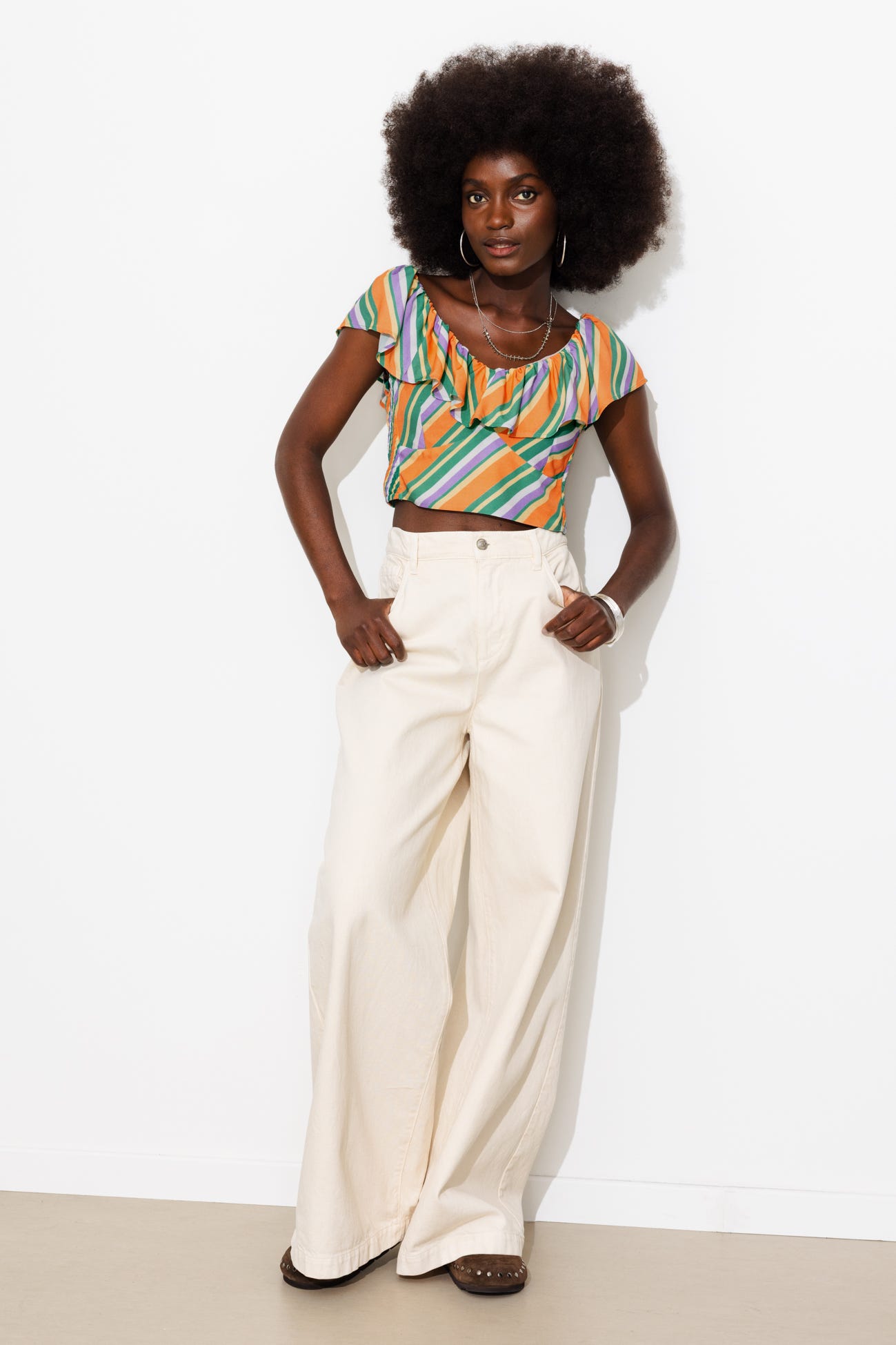 Crop top a righe Donna