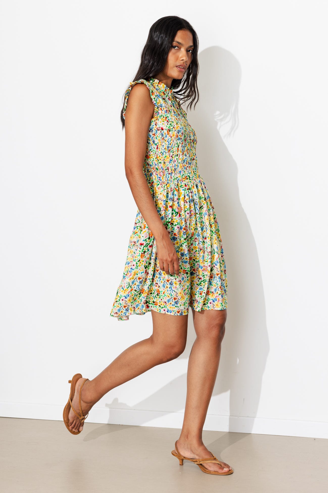 Robe courte à smocks Femme