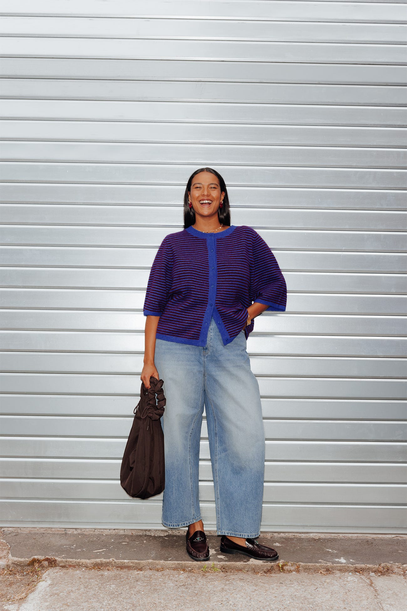 Pull/cardigan rayé recto verso