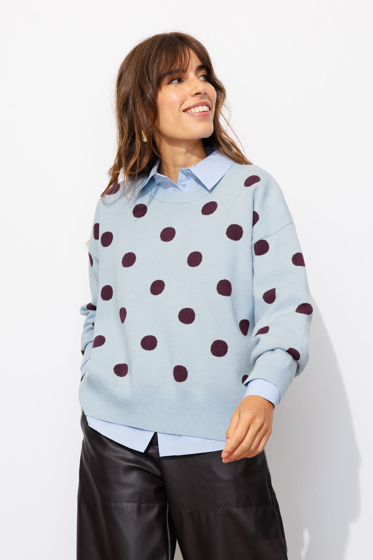 Pull à pois en maille compacte