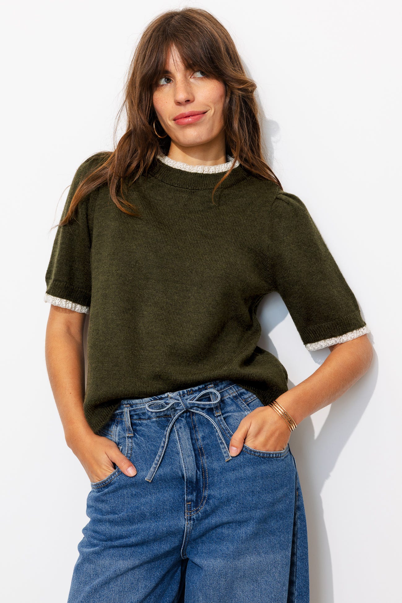 Pull détail dentelle Femme
