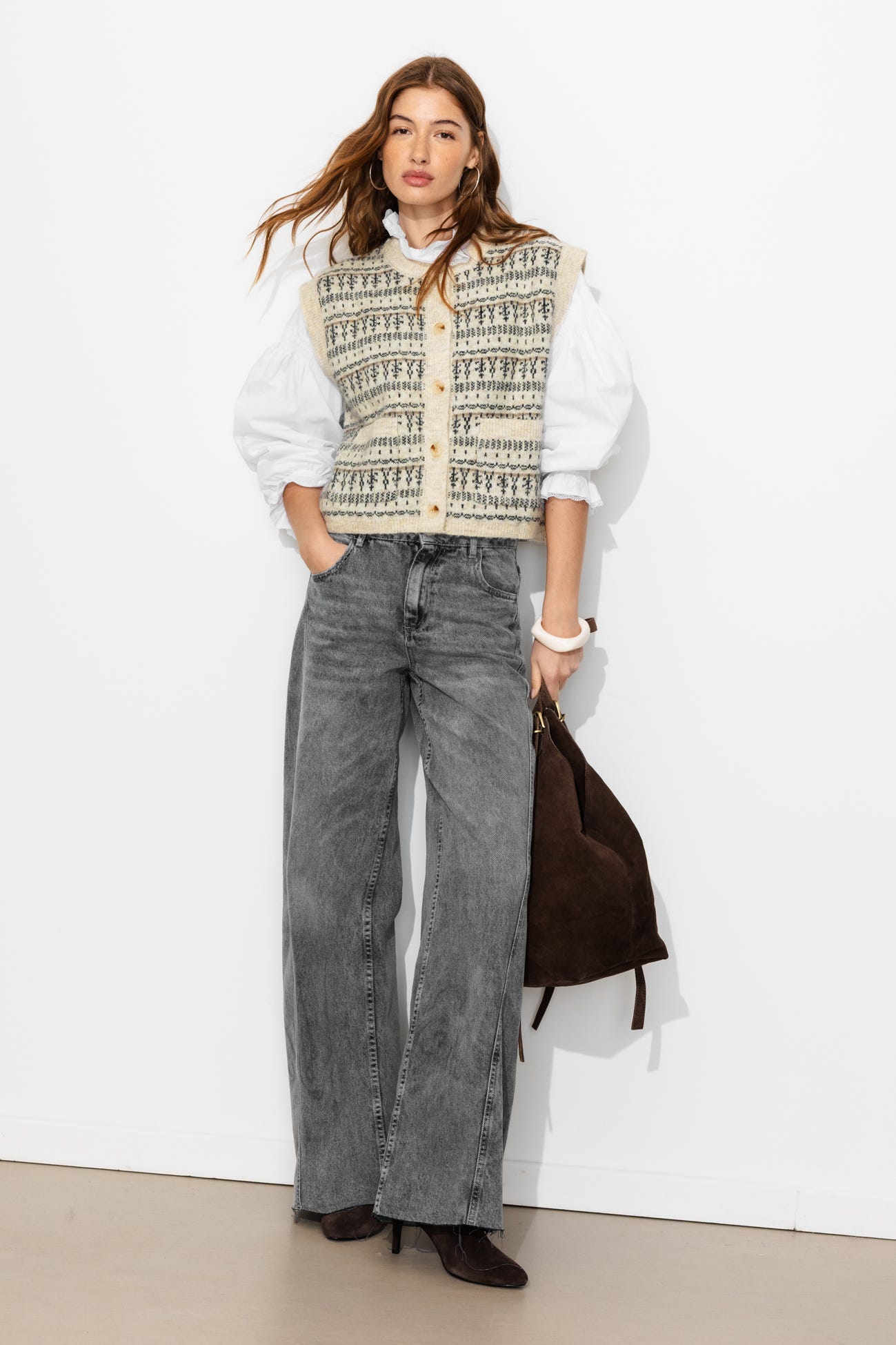 Cardigan sans manches jacquard