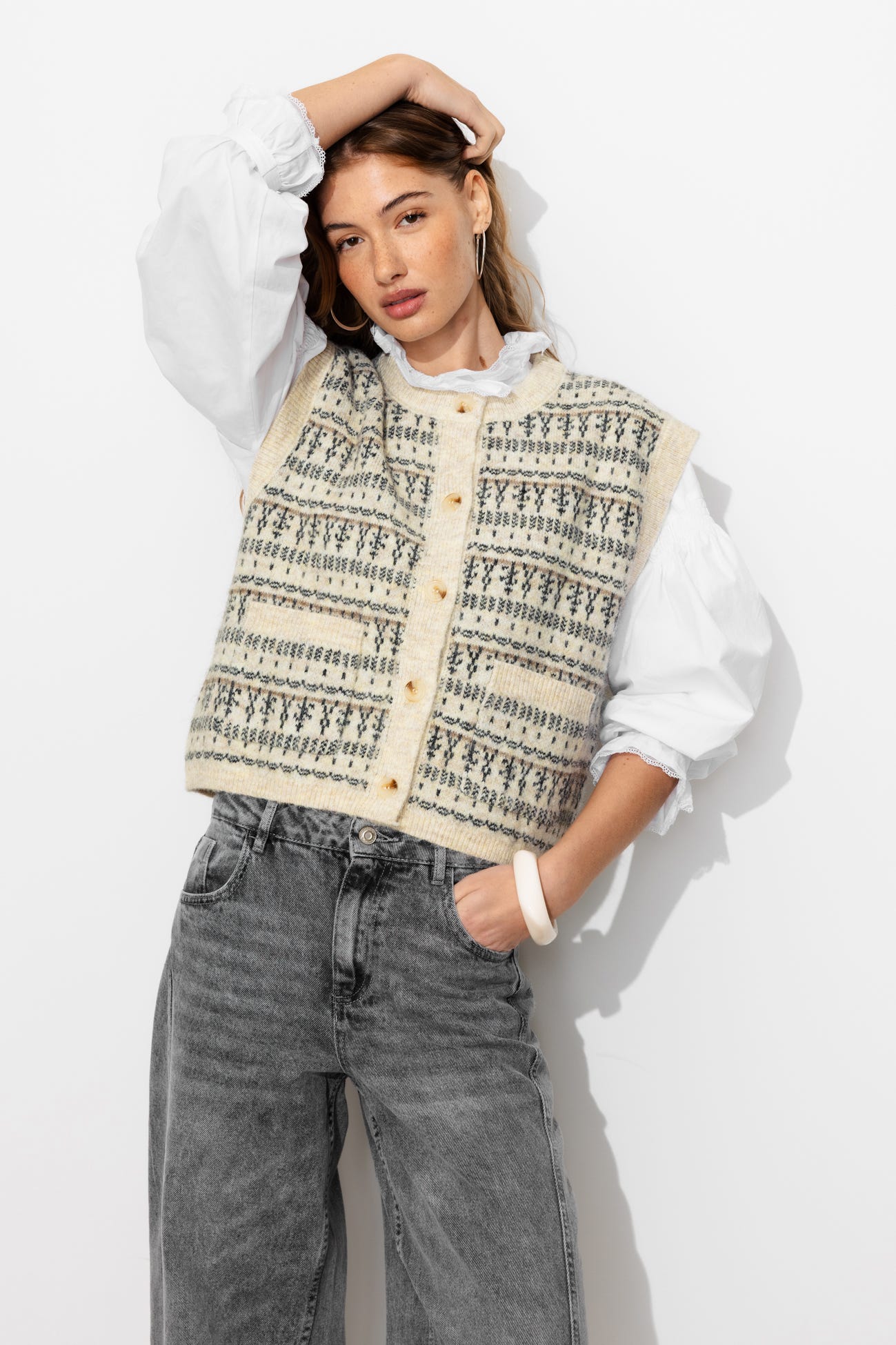 Cardigan sans manches jacquard