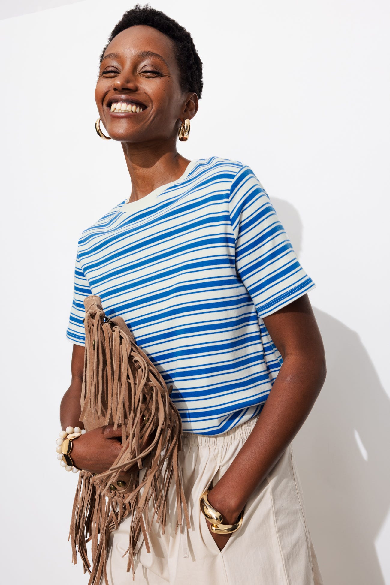 T-shirt rayé en jersey Femme