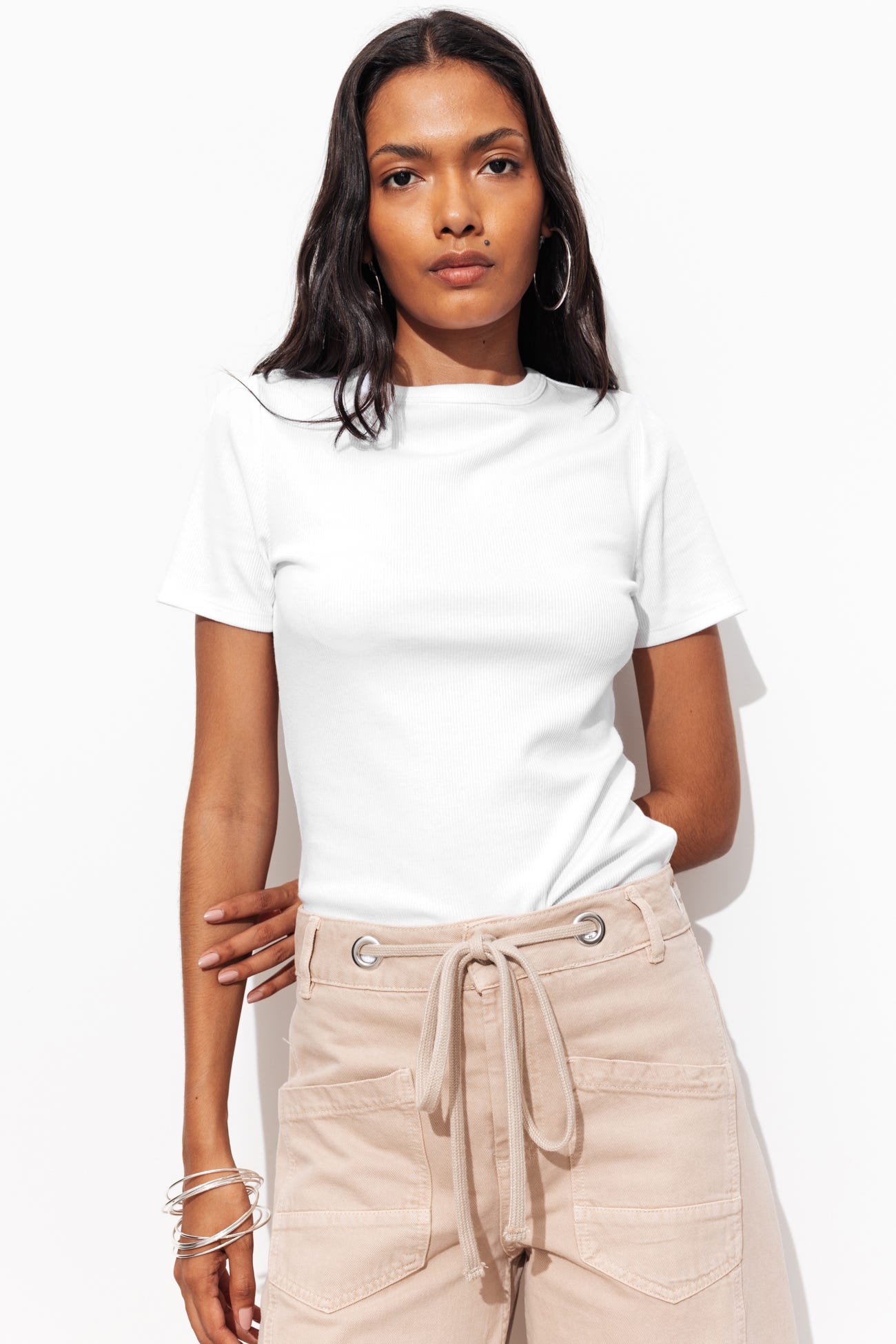 T-shirt côtelé manches courtes
