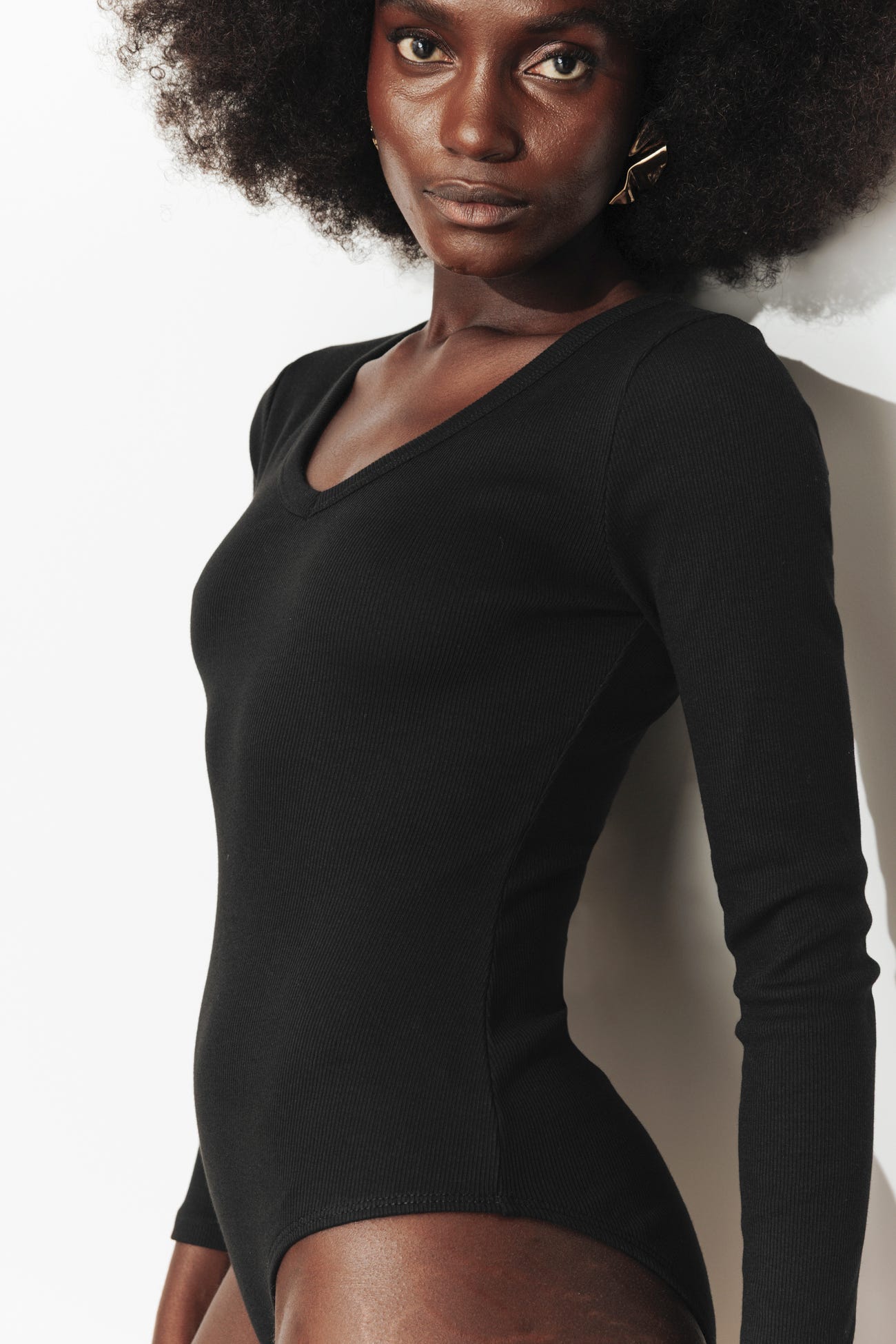 Body côtelé col V Femme