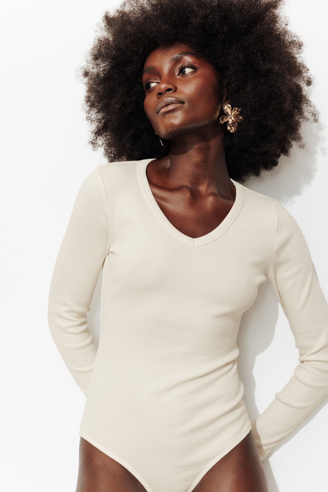 Body côtelé col V Femme