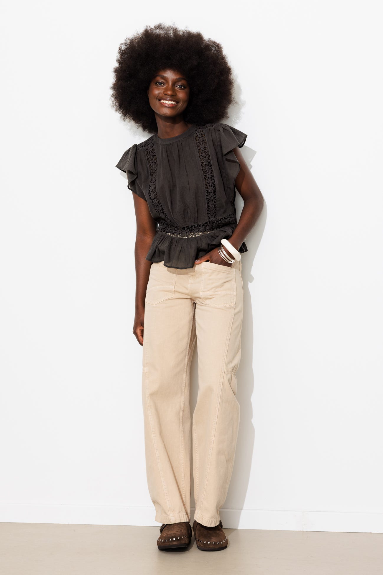 Blusa cotone e pizzo guipure