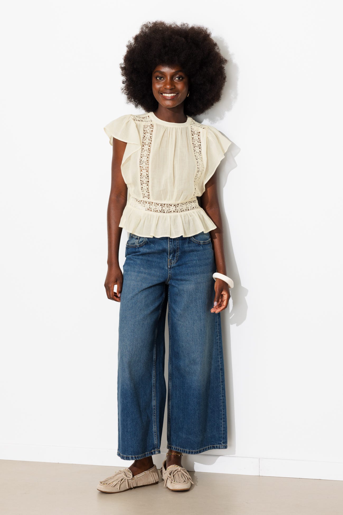 Blusa de algodón & guipur