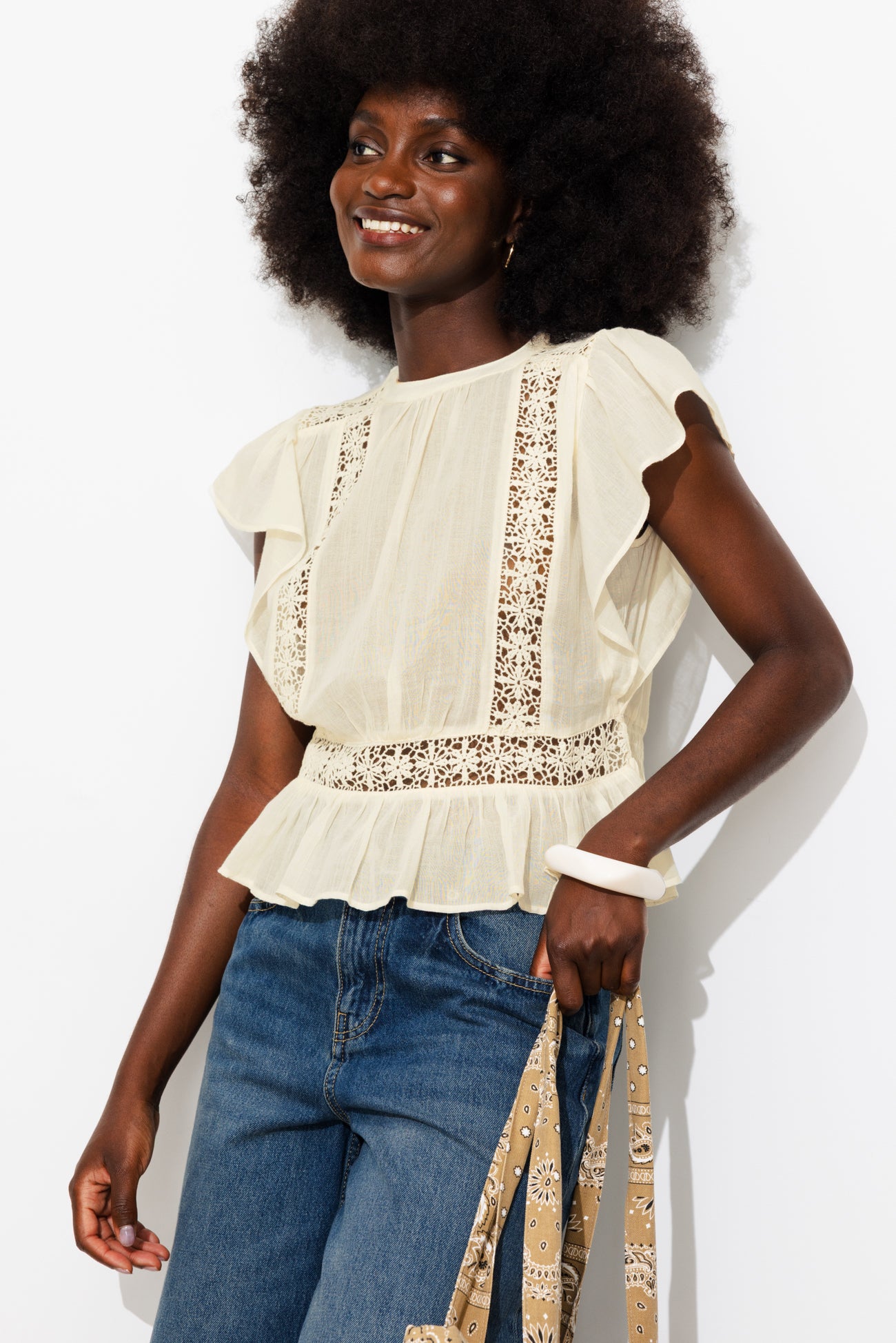 Blouse en cotonnade & guipures - 34