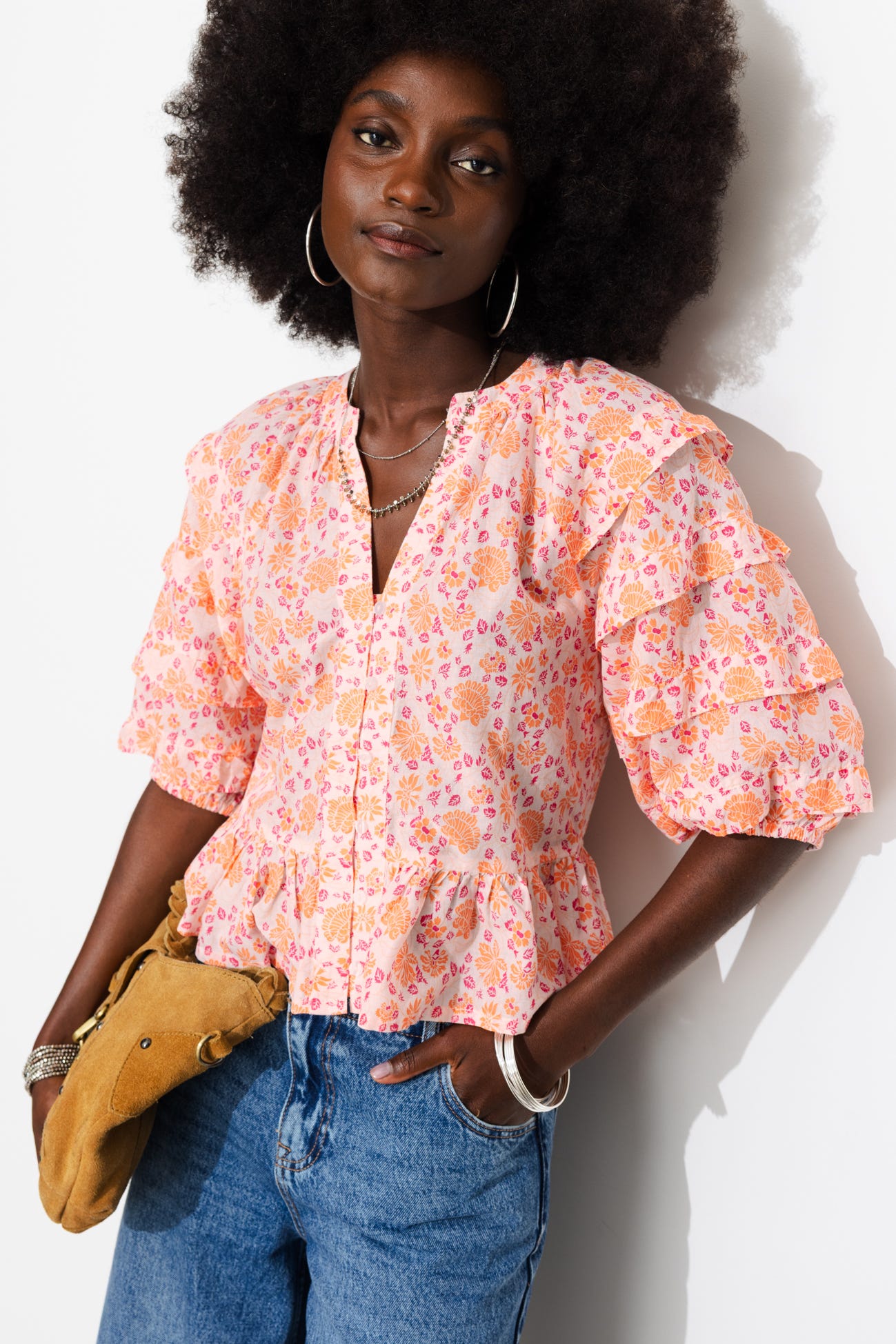 Chemise fleurie manches ballon